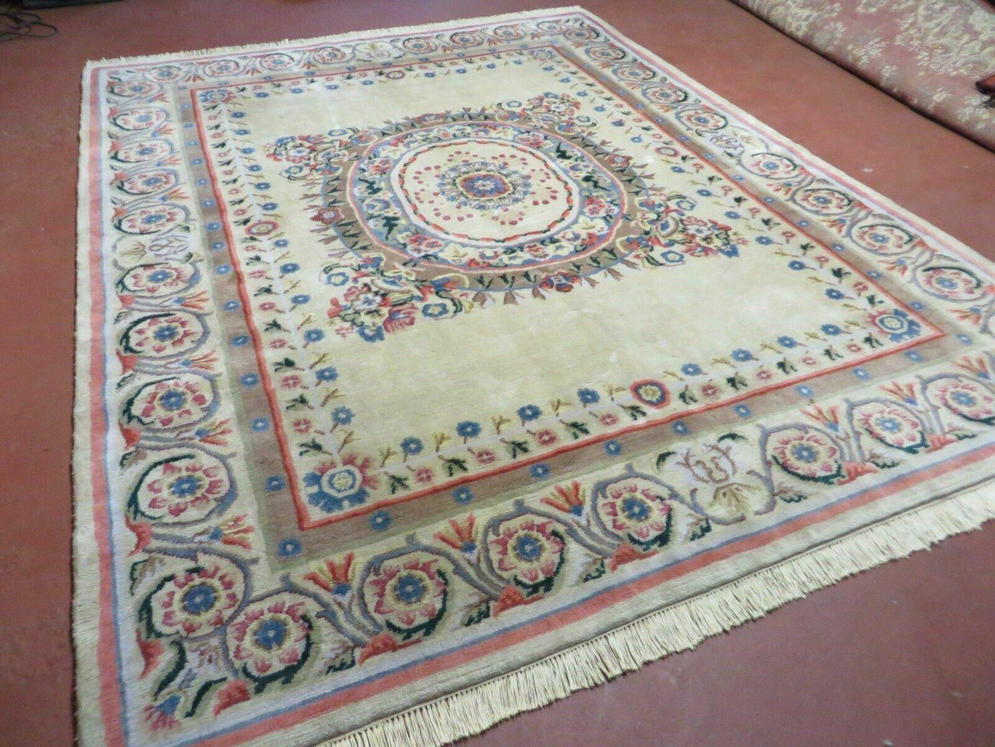 8' X 10' Vintage Handmade Wool Rug Aubusson Savonnerie Design European Nice - Nuvé
