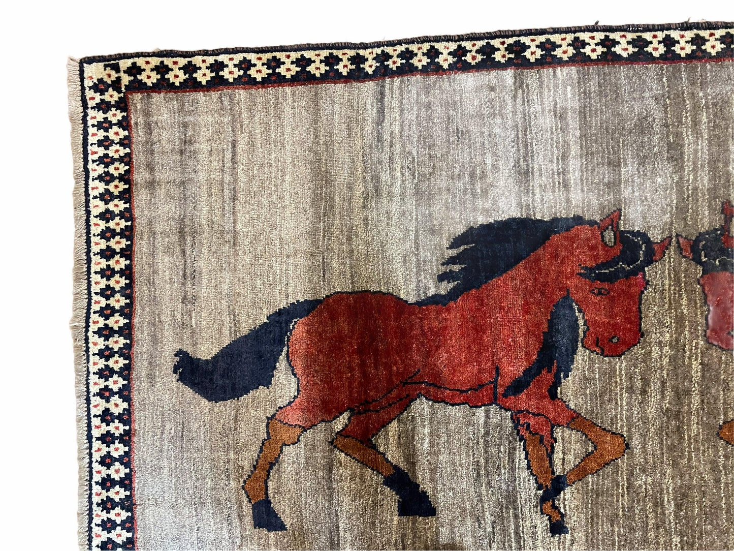 4 X 7 Handmade Hand-Knotted Quality Wool Rug Pictorial Horses Veggie Dyes Tribal - Nuvé
