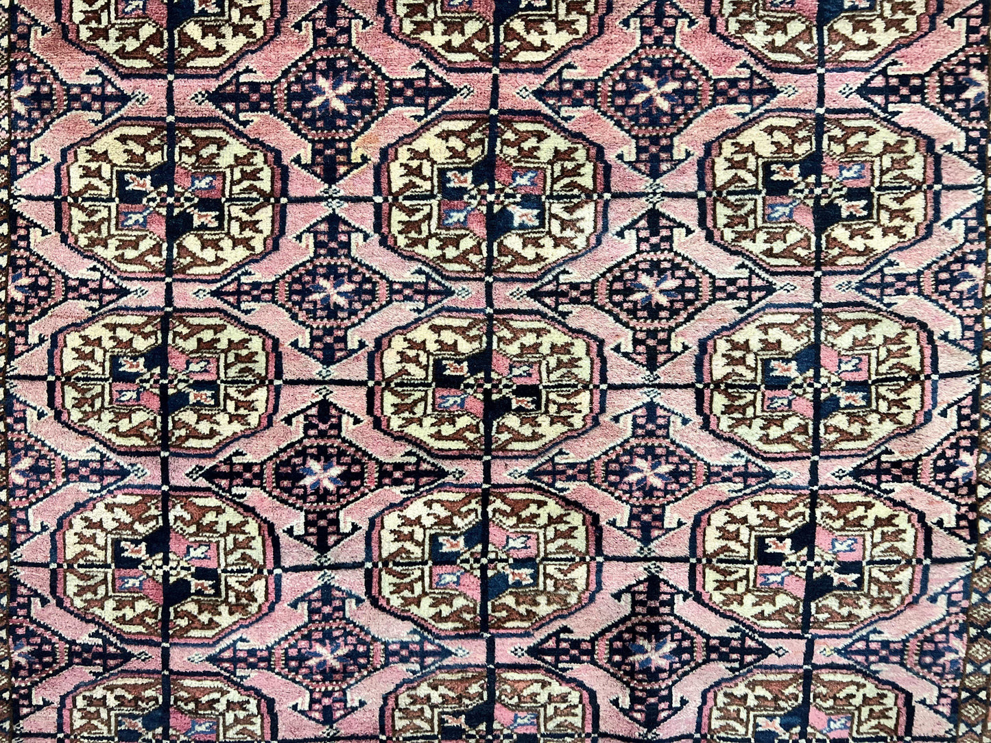 Persian Turkoman Rug 4x6, Wool Hand Knotted Antique Bokhara Carpet, Red Pink, Handmade Tribal Oriental Rug 4 x 6 ft - Nuvé