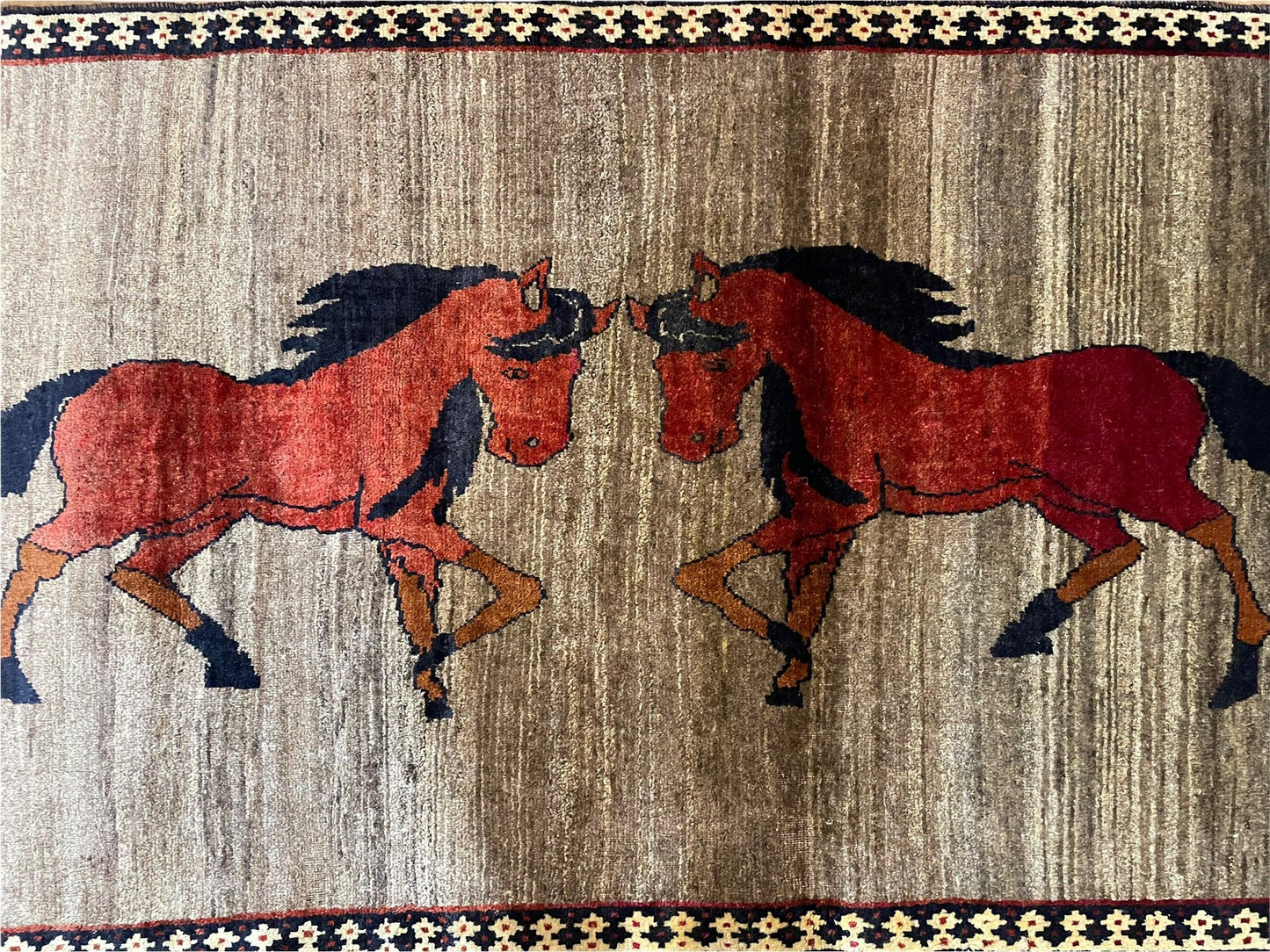 4 X 7 Handmade Hand-Knotted Quality Wool Rug Pictorial Horses Veggie Dyes Tribal - Nuvé
