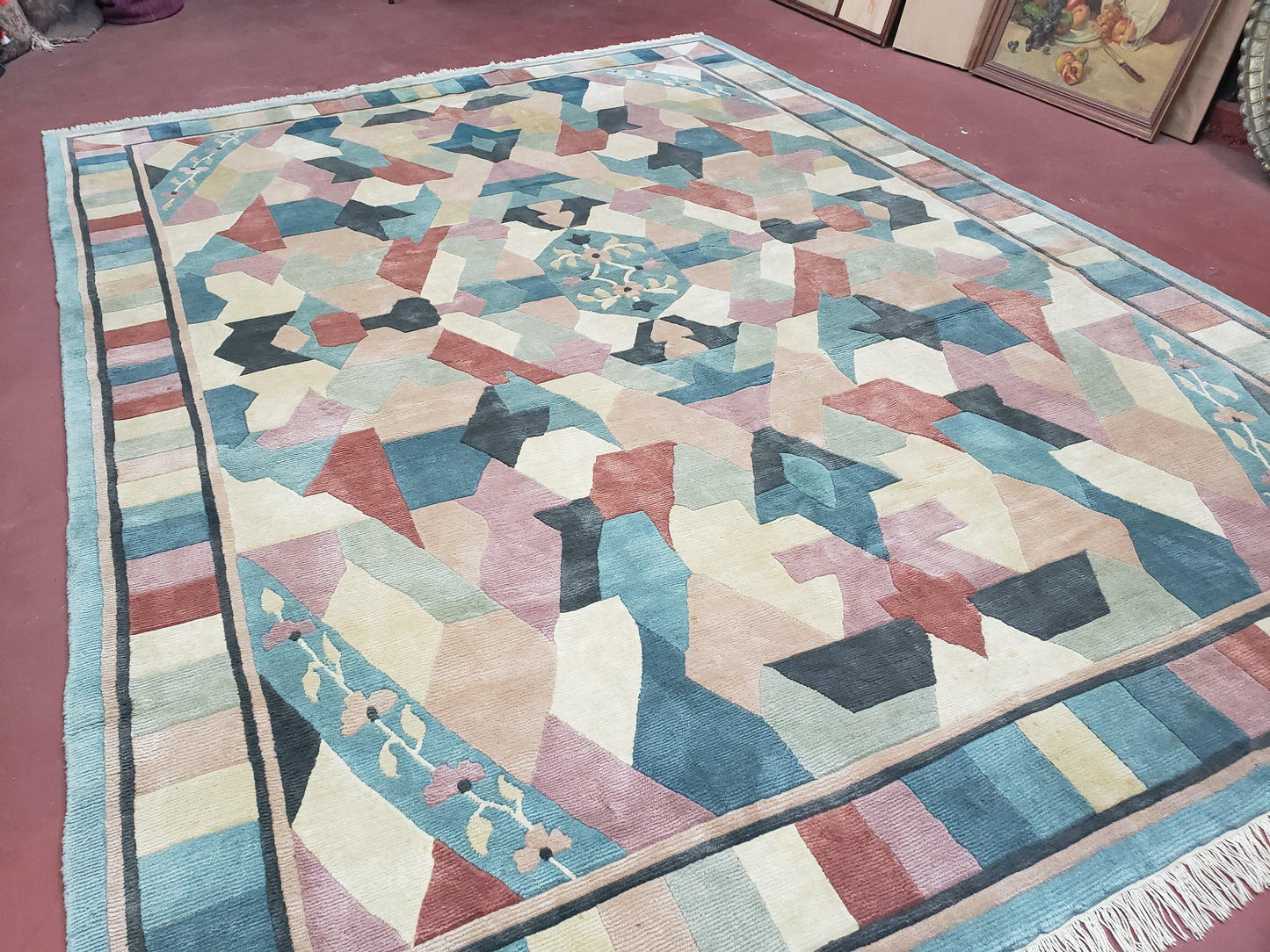 Contemporary Indian Nepalese Area Rug 8x11, Wool Hand-Knotted Modern Multicolor Nepali Abstract Carpet 8 x 11 Soft Playroom Nursery Room Rug - Nuvé