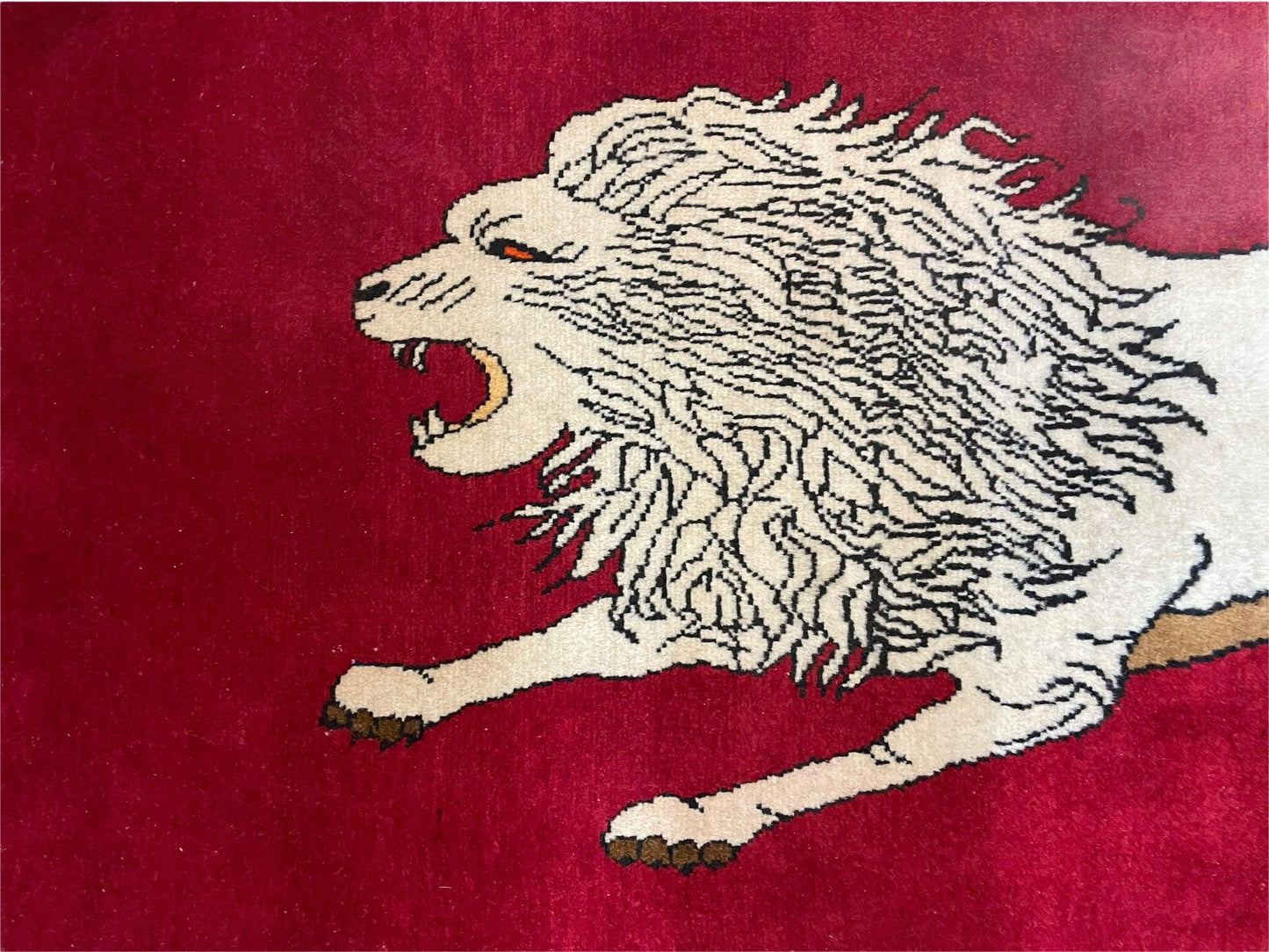 4 X 6 Handmade Hand-Knotted Quality Wool Rug Zagros Lion Red Ivory Tribal Rug - Nuvé