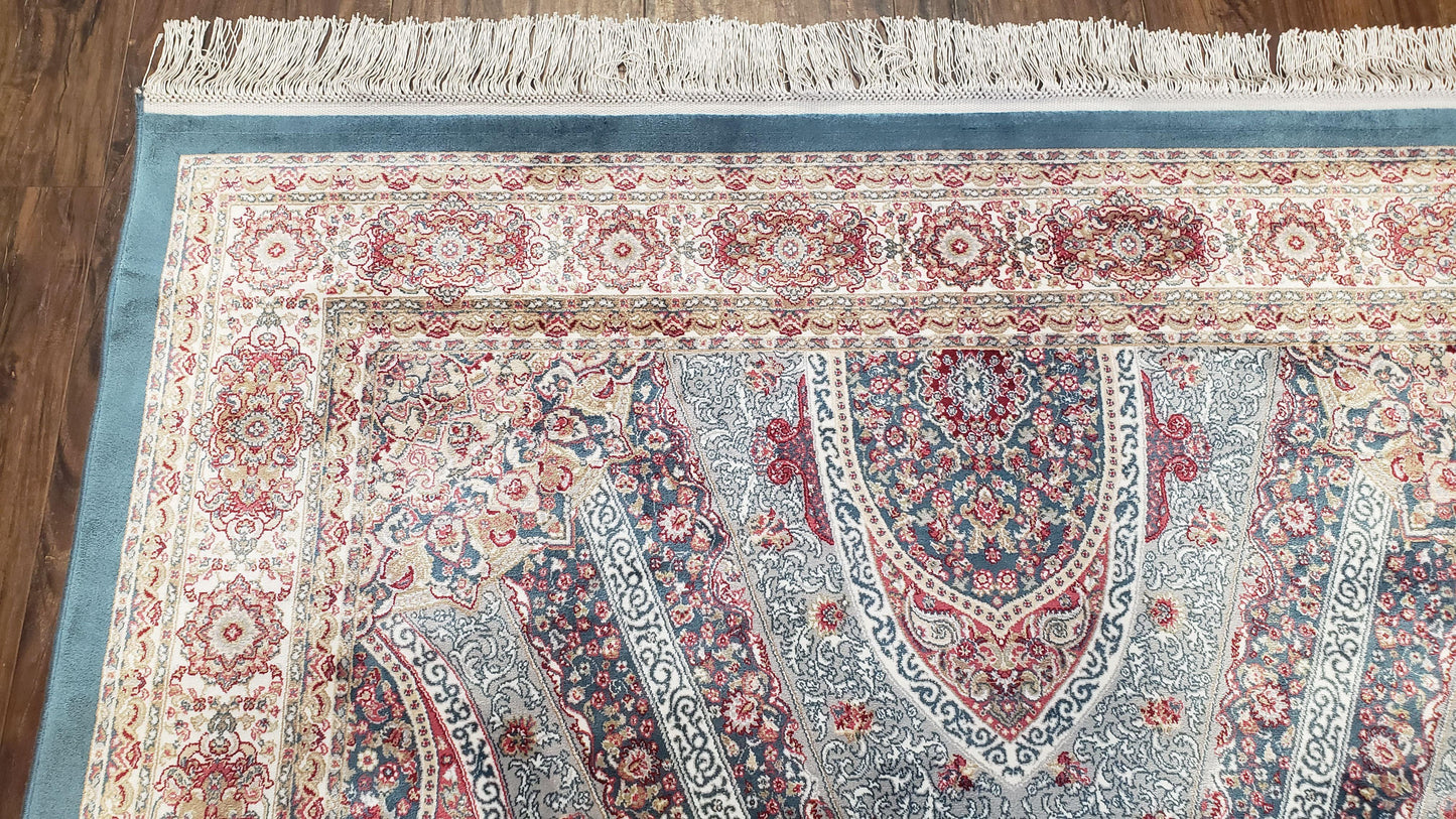 4x6 Silk Carpet, Light Blue & Beige Oriental Rug 4 x 6ft, Traditional Design Medallion All Over, Bamboo Silk, Super Fine, High Quality, Soft - Nuvé