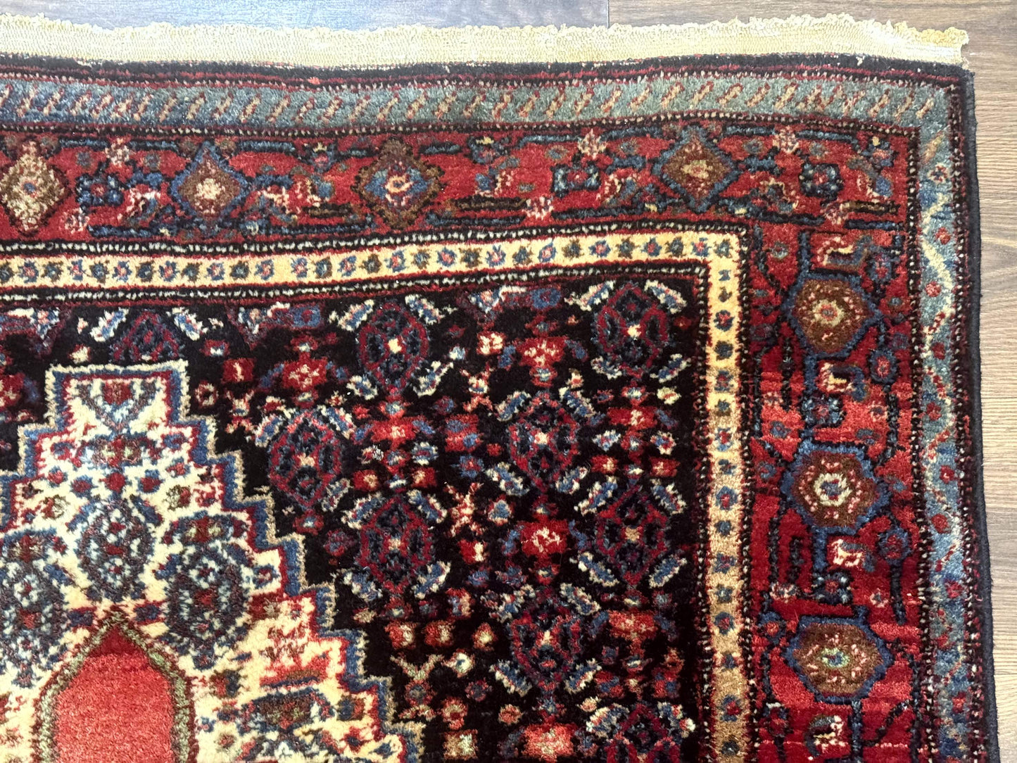 Antique Persian Kurdish Senneh Rug 4x5 Tribal Carpet Wool Geometric Medallion - Nuvé