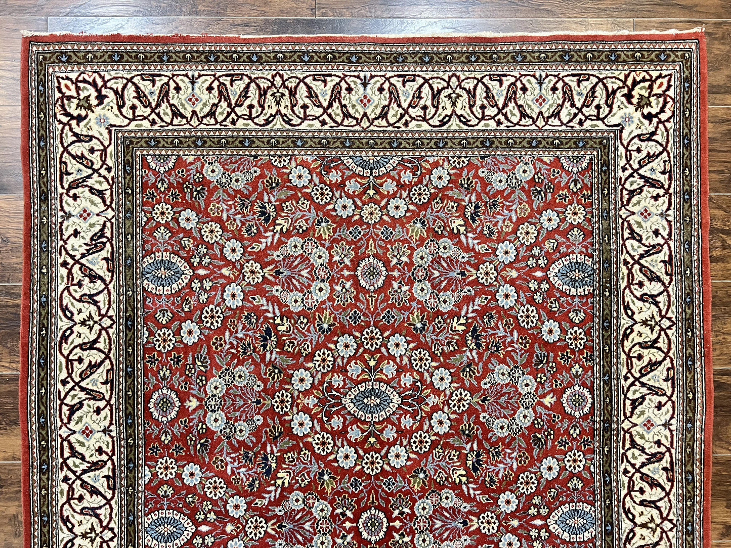 Red Persian Qum Rug 5 x 7.6, Hand Knotted Vintage Wool Fine Carpet 270 KPSI, Floral Allover - Nuvé