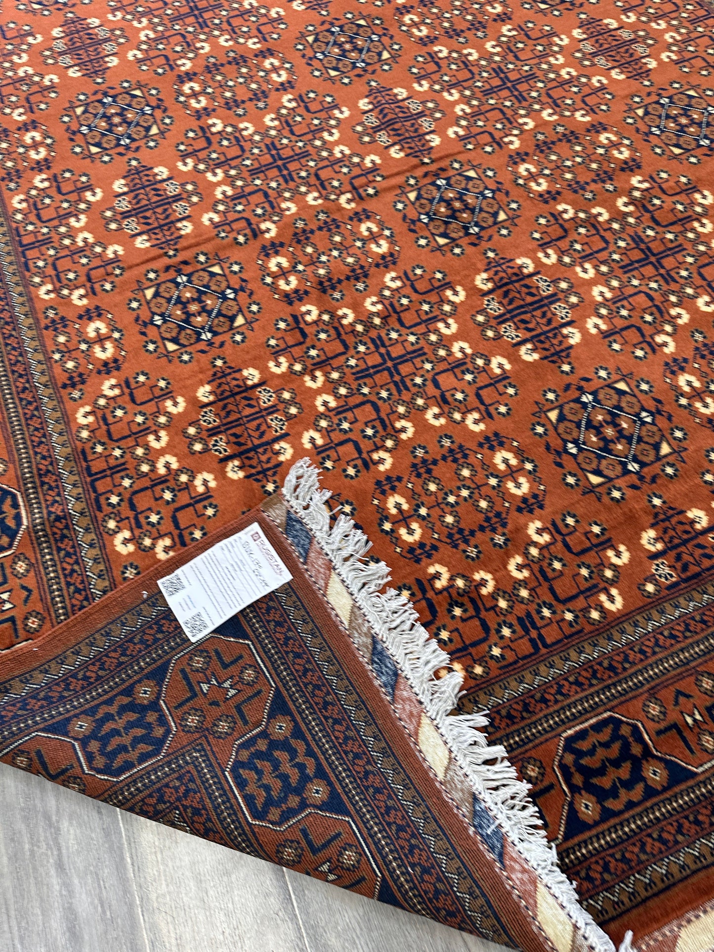 Hand-Knotted Afghani Bukharayi Rug | 6'7" x 10' Wool Area Carpet – Traditional Geometric Design - Nuvé