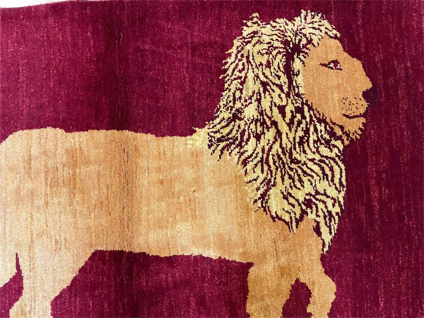 3.5 X 5 Handmade Rug Vintage New Rug Quality Wool Lion Red Veggy Dyes Pictorial - Nuvé