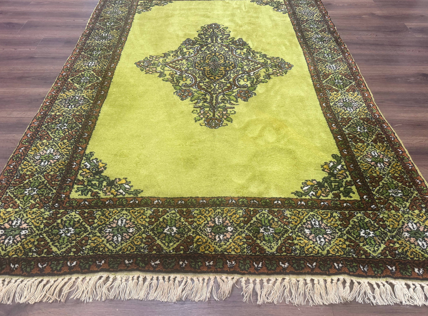Moroccan Rug 6x8, Semi Open Field, Vintage, Lime Green, Wool Carpet - Nuvé