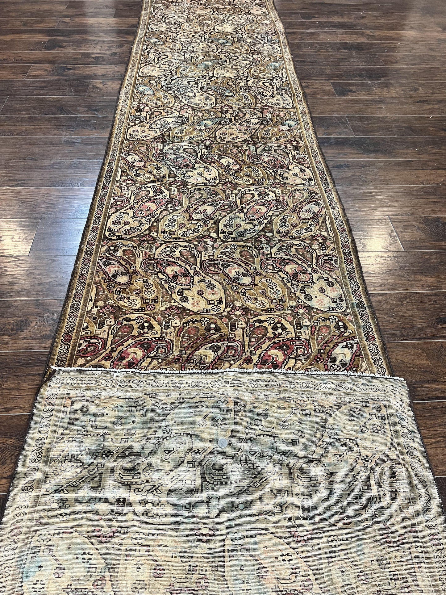 Antique Persian Malayer Runner Rug 3x16, Repeated Boteh Paisley Design, Rare Rug, 1920s Antique Oriental Carpet, Wool Handmade Hand Knotted 3 x 16 ft Rug - Nuvé