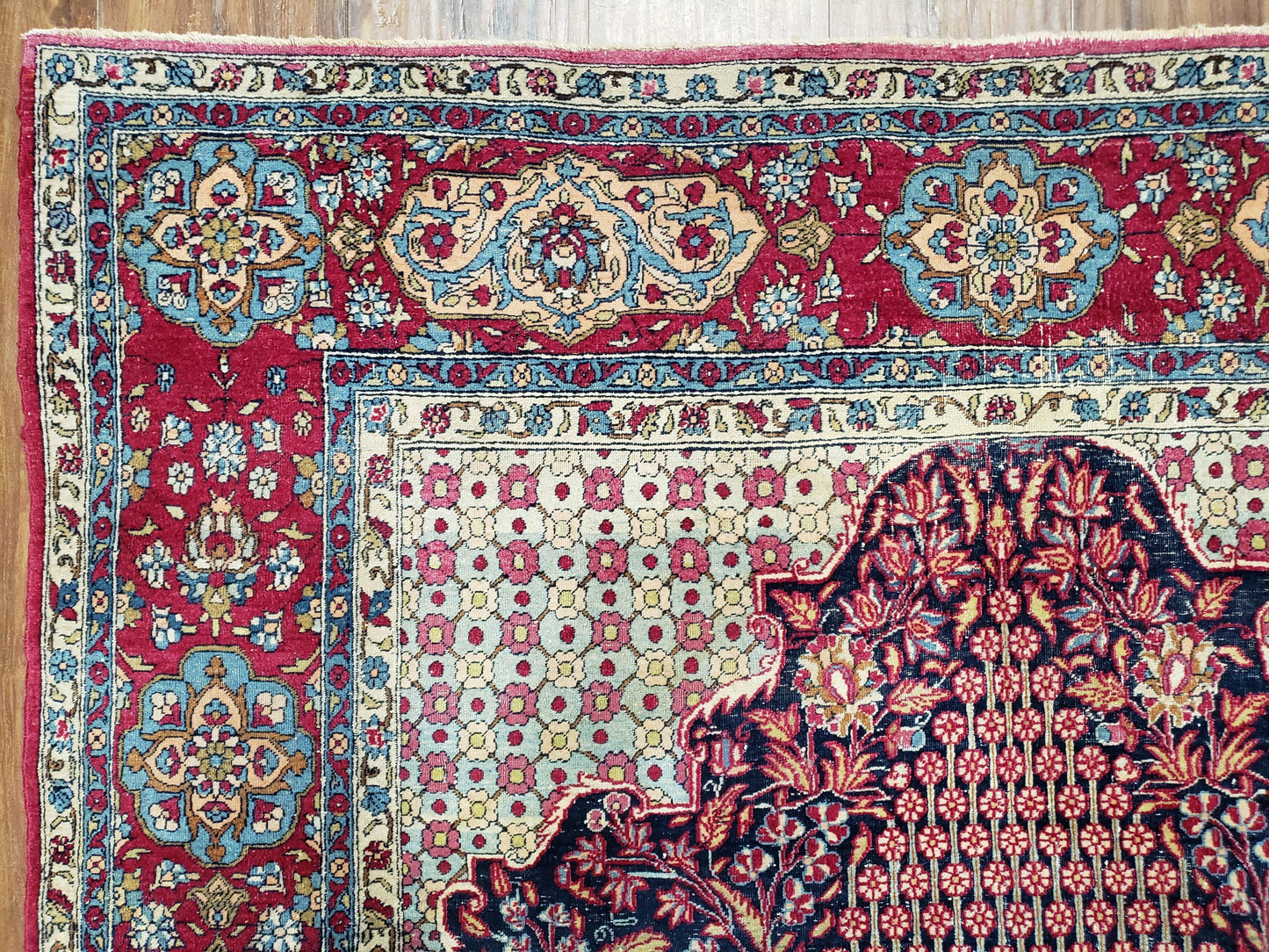 Antique Persian Tehran Rug 5x8, Midnight Blue and Red, Hand-Knotted, Wool - Nuvé