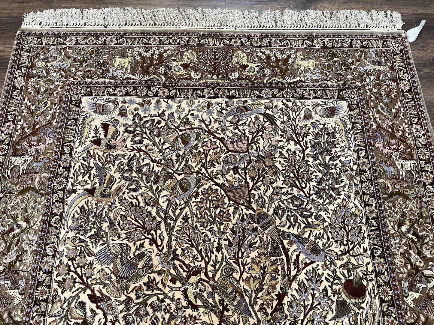 Persian Isfahan Rug 5x8 - Tree of Life, Animal Pictorials, Kork Wool & Silk - Nuvé