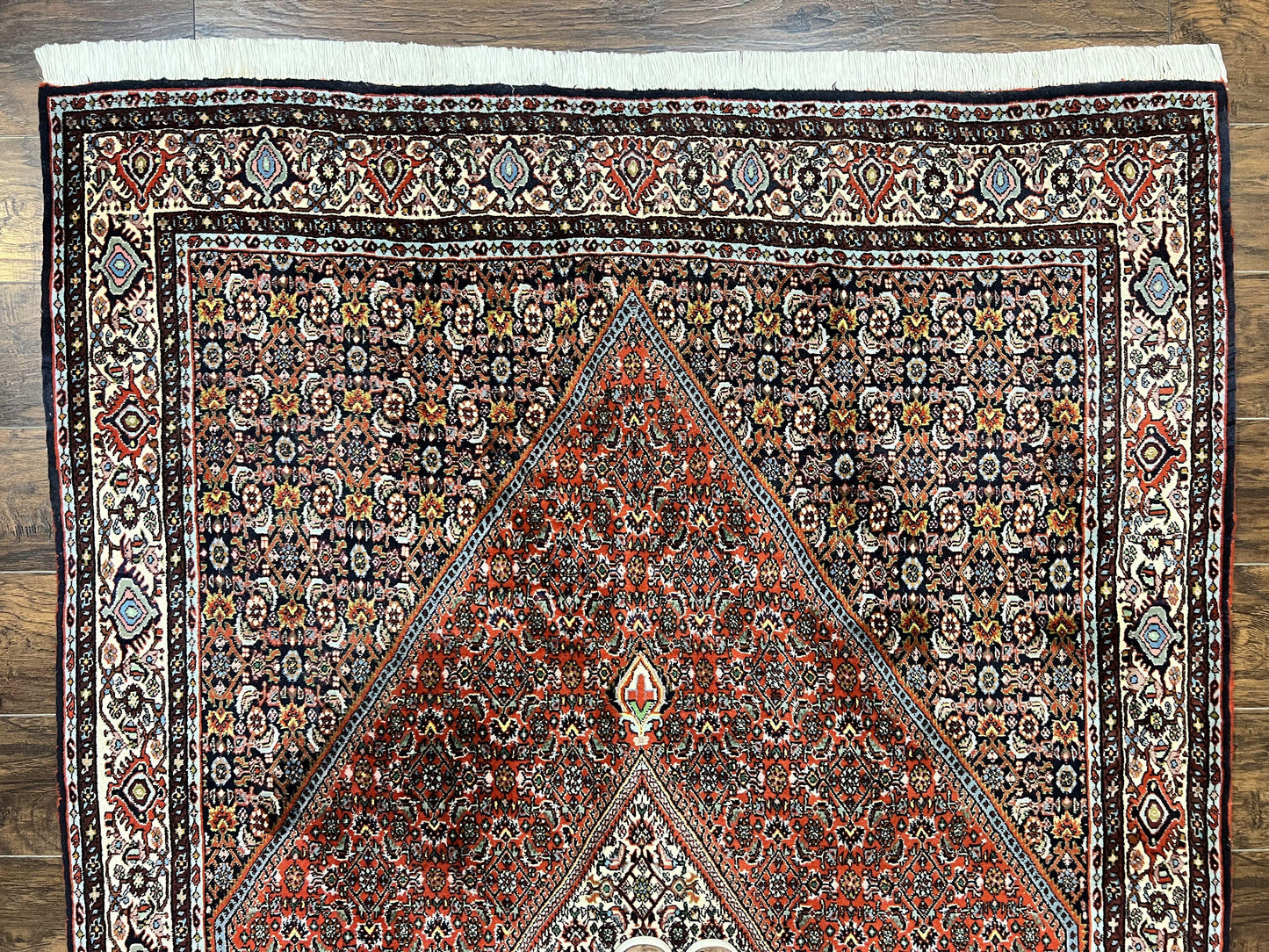 Persian Bidjar Rug 5x10, Wool Hand Knotted Vintage Carpet, Highly Detailed, Mahi Herati Pattern, 5 x 10 Oriental Rug - Nuvé