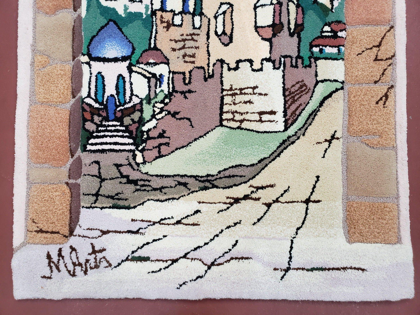Small Judaica Rug, Rug with Jerusalem Pictorial, Chanuka Gift, Hand-Tufted, Jerusalem Gate, Vintage Judaica, Western Wall Rug, 3x4 Rug - Nuvé