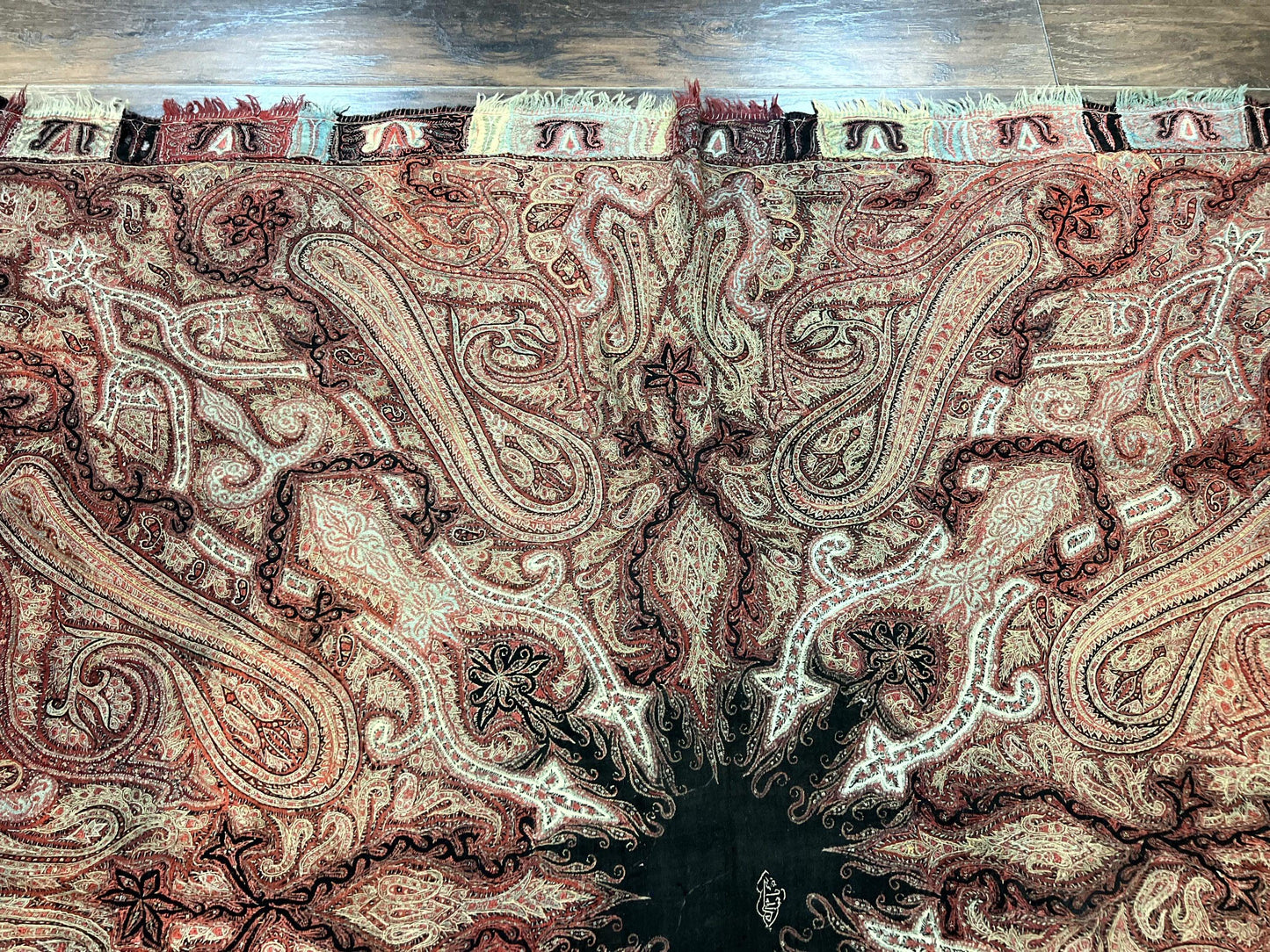 Antique Indian Kashmiri Shawl, Needlework, Signed By Masterweaver, Handmade, Rare - Nuvé