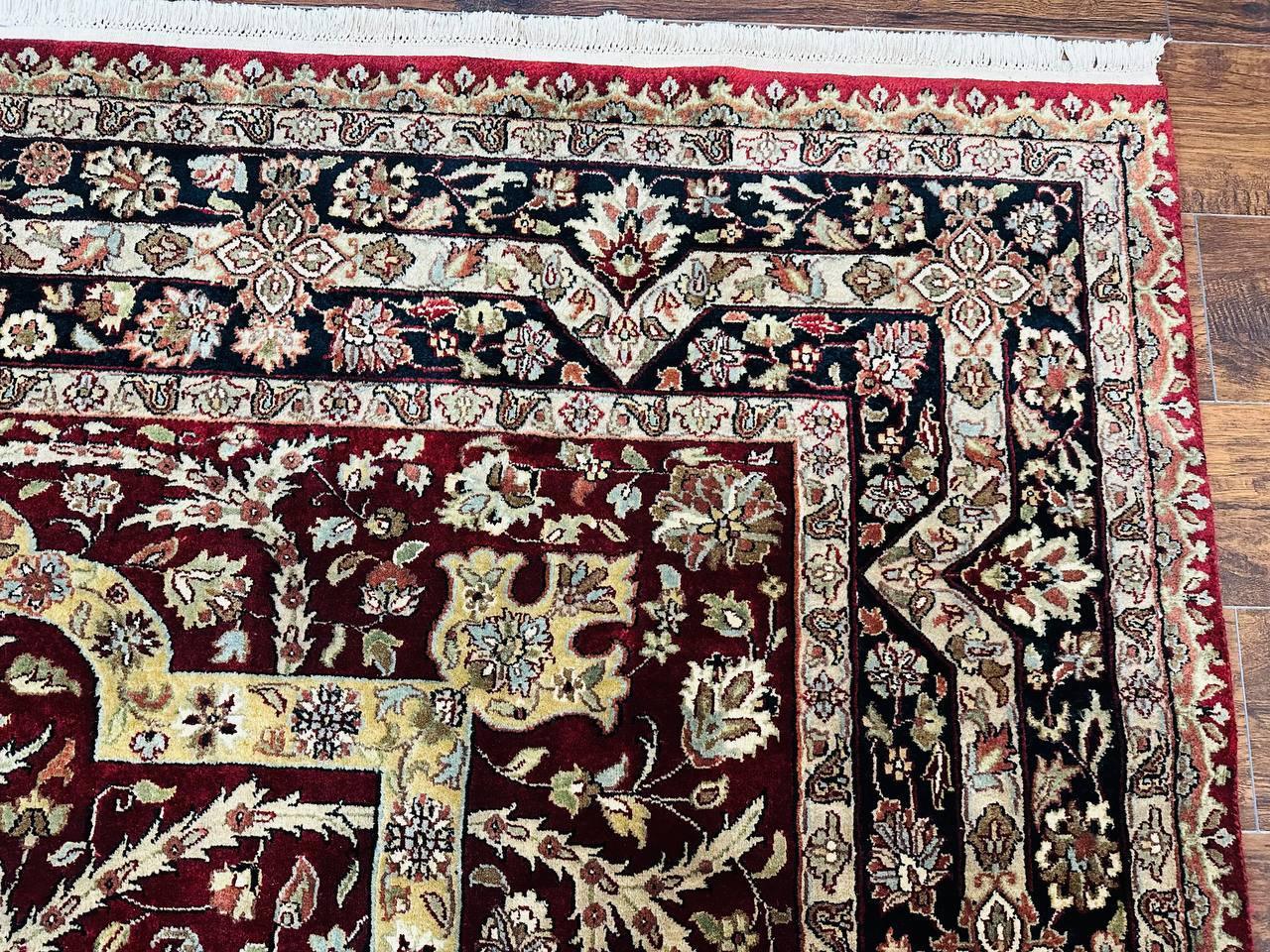 Indo Persian Rug 8x10, Red Vintage Wool Traditional Carpet, Floral, Handmade - Nuvé