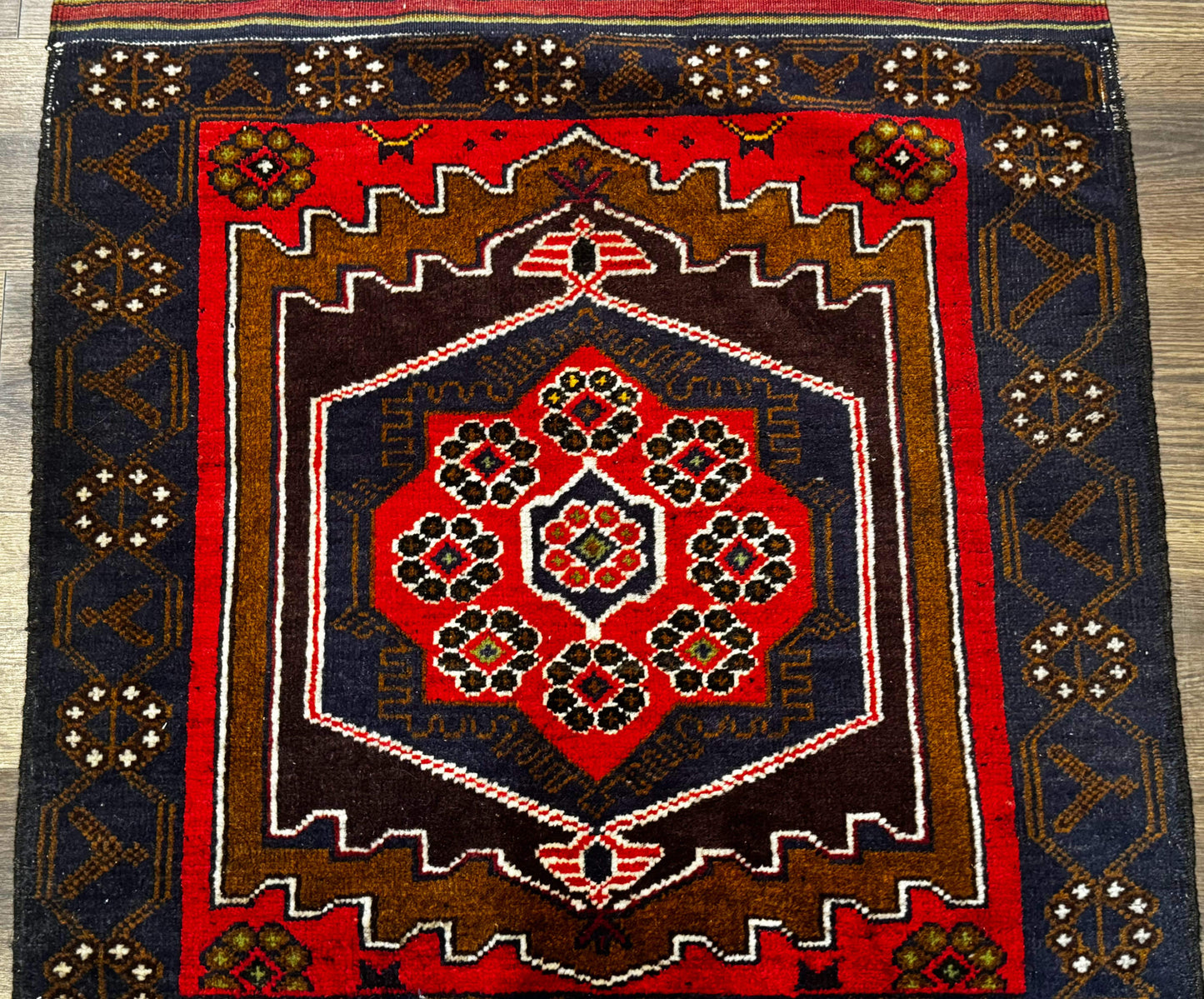Afghan Rug 3x5, Tribal, Navy Blue, Wool, Handmade, Geometric, Rustic - Nuvé
