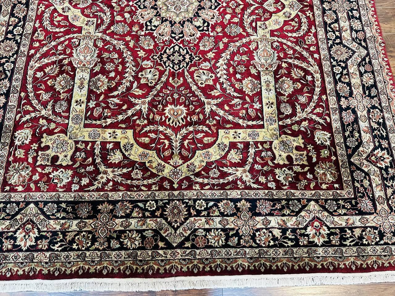 Indo Persian Rug 8x10, Red Vintage Wool Traditional Carpet, Floral, Handmade - Nuvé