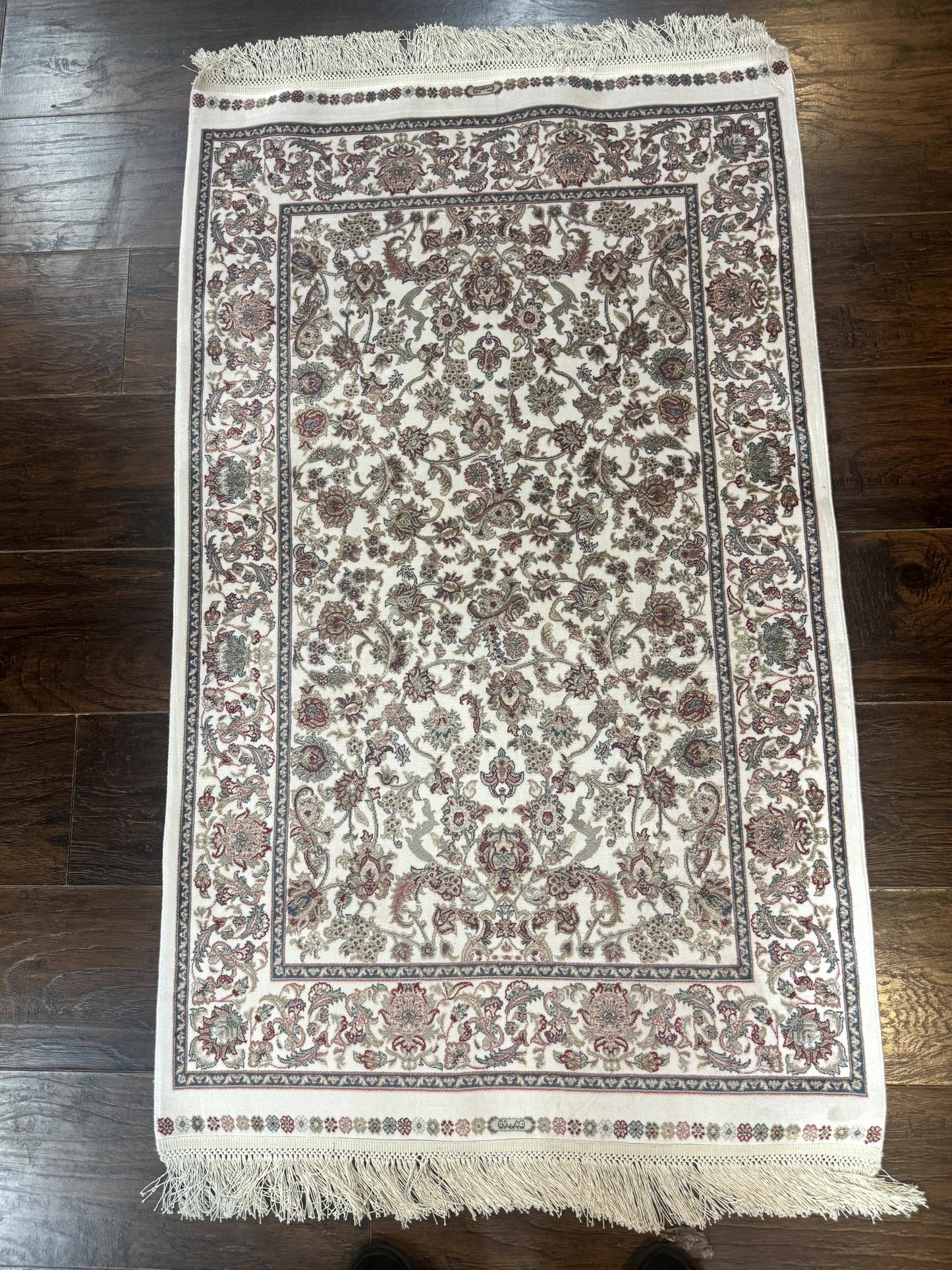 Small Turkish Silk Rug 2.6 x 4, Ivory, Allover Design, Bamboo Silk - Nuvé