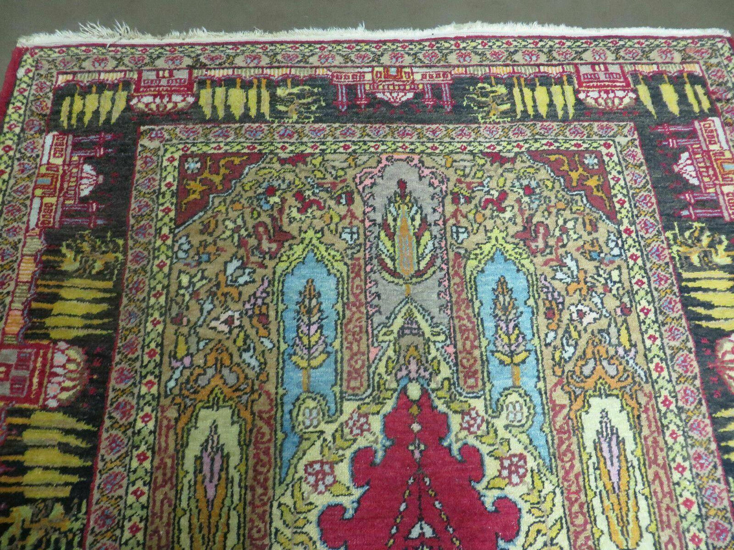 4' X 6' Antique 1920s Handmade Turkish Mehrab Design Wool Rug Lantern Beautiful - Nuvé