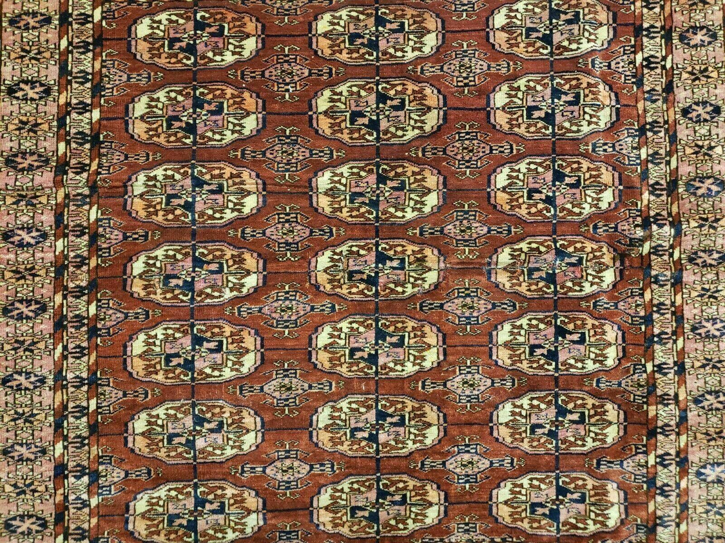 4' X 4' Antique Handmade Turkoman Bokhara Balouch Woven Wool Rug Brick Red Nice - Nuvé