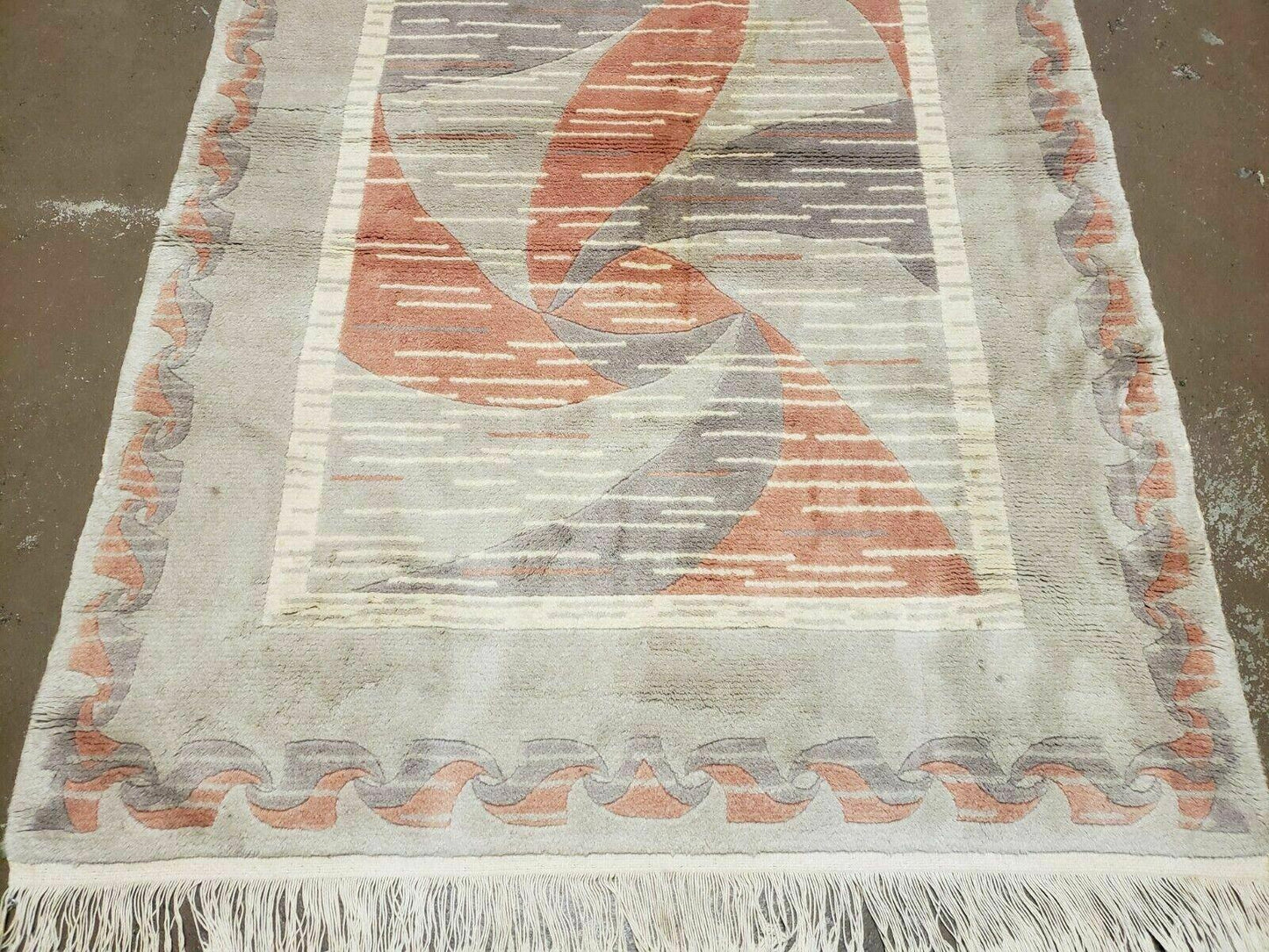 3' X 5' Handmade Modern Chinese Accent Rug - Silk on Cotton Carpet - Abstract Contemporary Design - Beige and Orange - Nuvé