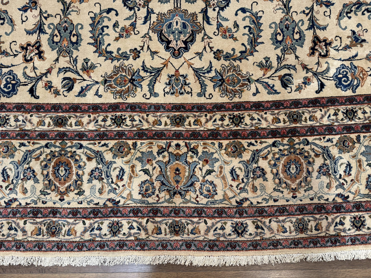 Persian Kashan Rug 10x14, Bone - Beige and Blue, Allover Pattern, Traditional Persian Carpet, Fine 260 KPSI - Nuvé