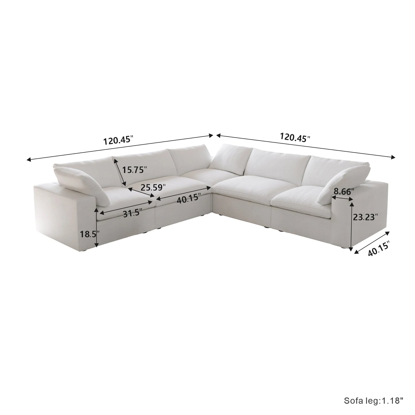 Nuvé® Solace Modular Bouclé Cloud Sofa - Snow White - 5-Seater Corner Sectional (V-Shaped) - Nuvé