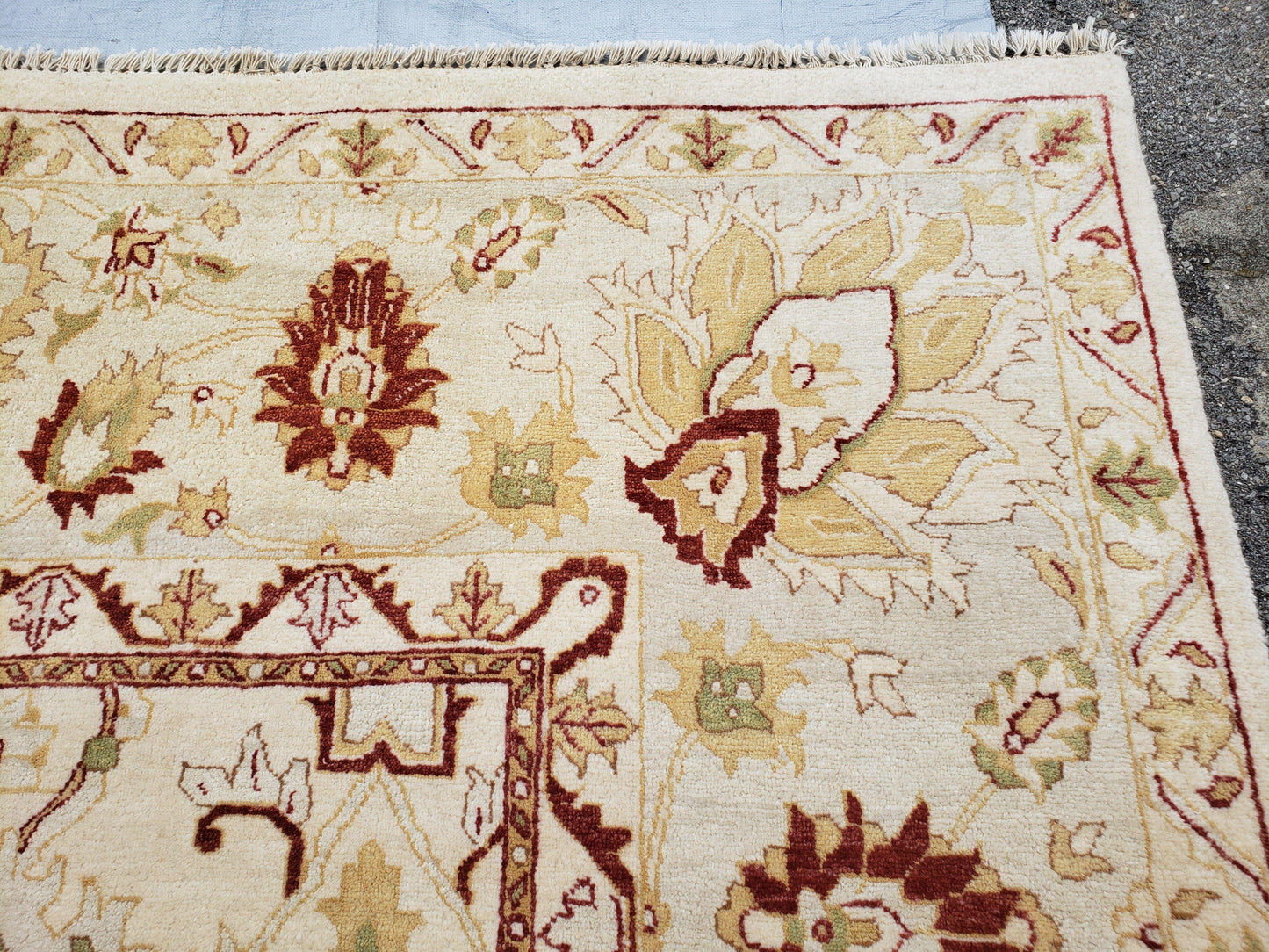 Vintage Oushak Area Rug, Hand-Knotted, Wool, Cream Beige Maroon, 10x15 Rug, 10x14 Rug, Large Oriental Carpet - Nuvé