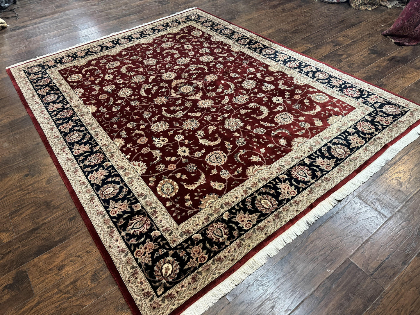 Maroon Persian Area Rug 8x10, Floral Allover, Pak Persian, Wool and Silk Highlights, Traditional Oriental Carpet - Nuvé