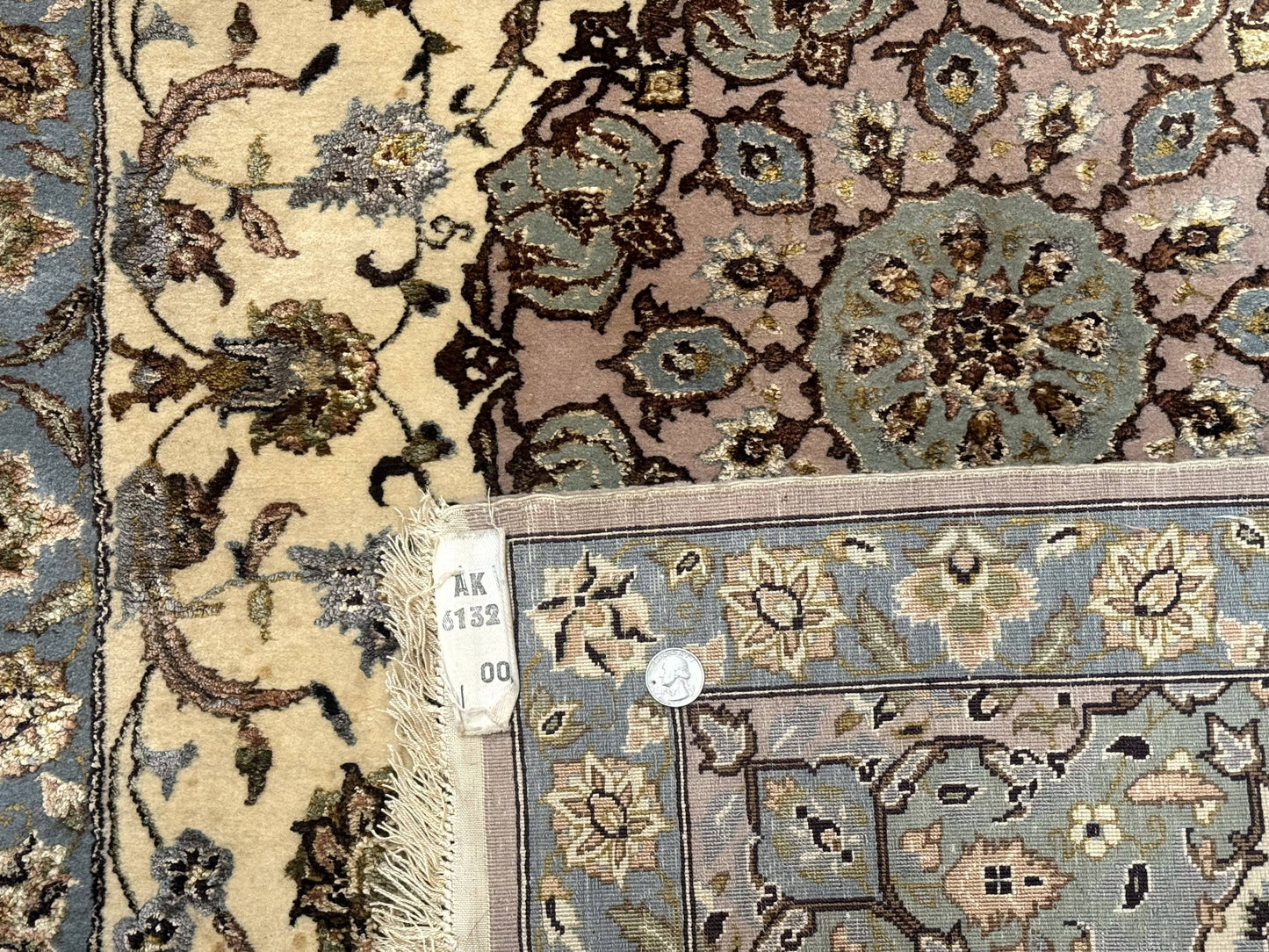 Persian Isfahan Rug 3x5, Fine 310 KPSI, Kork Wool Silk Foundation, Cream & Light Green - Nuvé