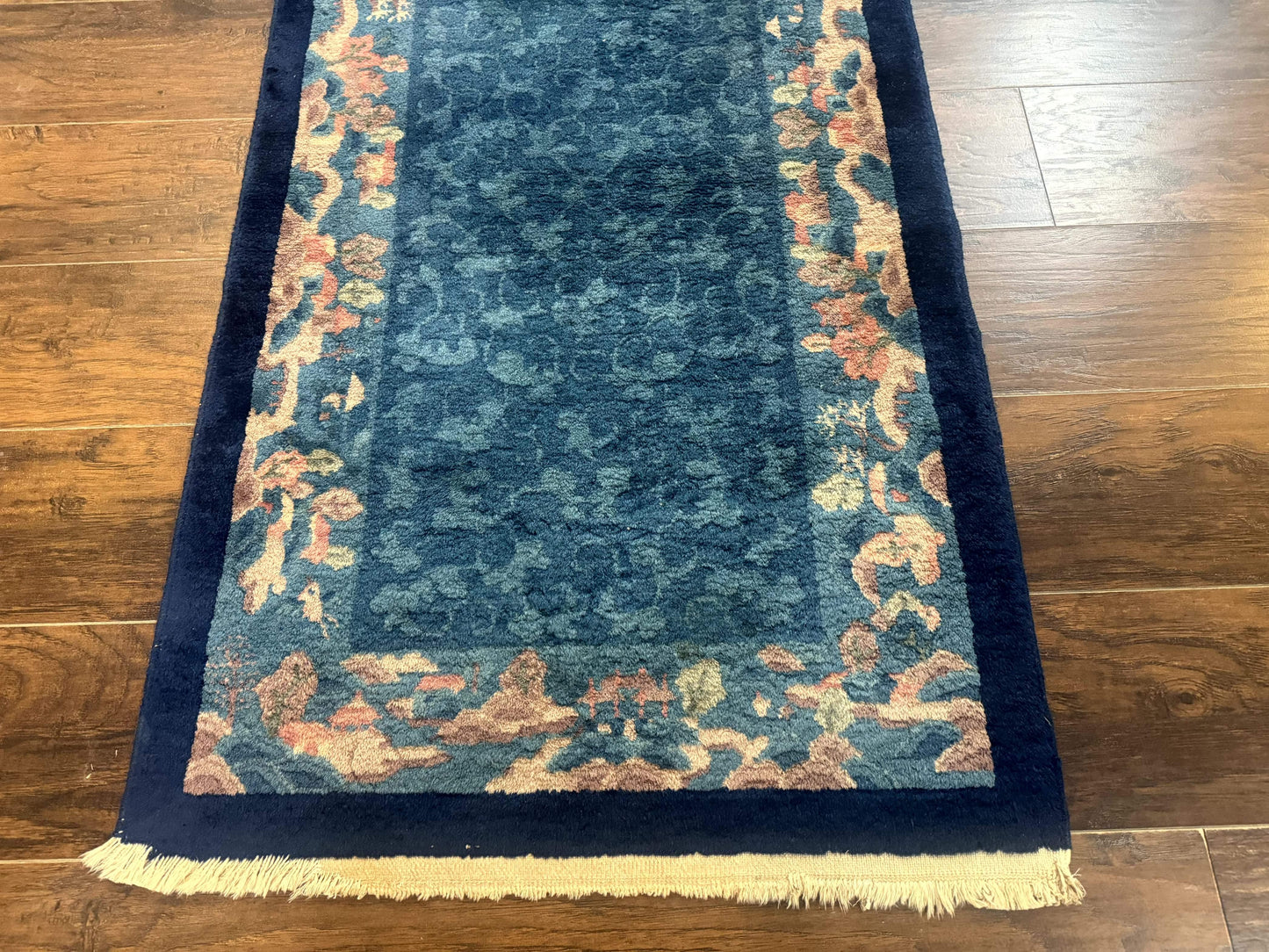 Blue Chinese Rug 2.6 x 4, Fete Rug, Peking Rug, Chinese Wool Rug, Art Deco Carpet - Nuvé