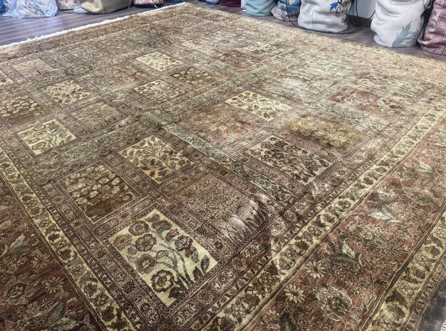 Large Indian Wool Rug 12x14, Wool Handmade Panel Design Carpet, Traditional, Palace Size - Nuvé