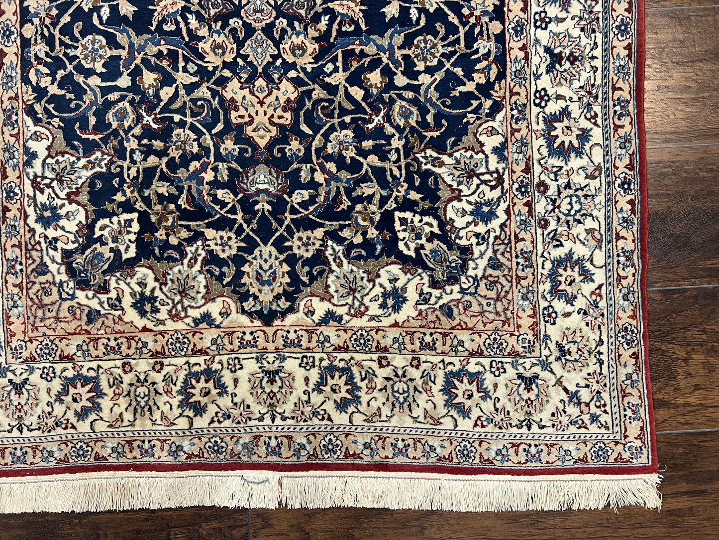 Super Fine Persian Nain Rug 3.6 x 5.4, Navy Blue and Ivory, 700 KPSI - Nuvé
