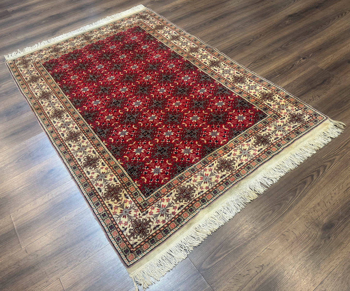 Turkish Sivas Rug 4x6, Red and Cream, Allover Design, Handmade Vintage - Nuvé