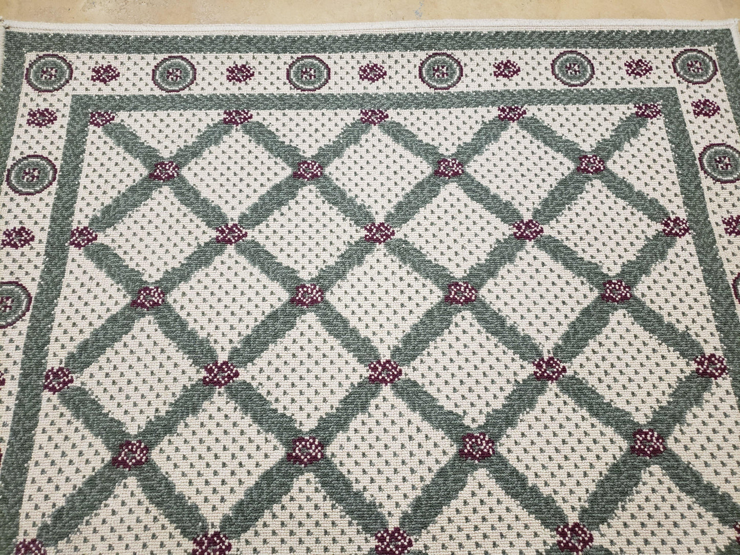 4x5 Panel Design Rug, 4' x 5' Power-Loomed Vintage Rug, Beige & Pine Green Carpet - Nuvé