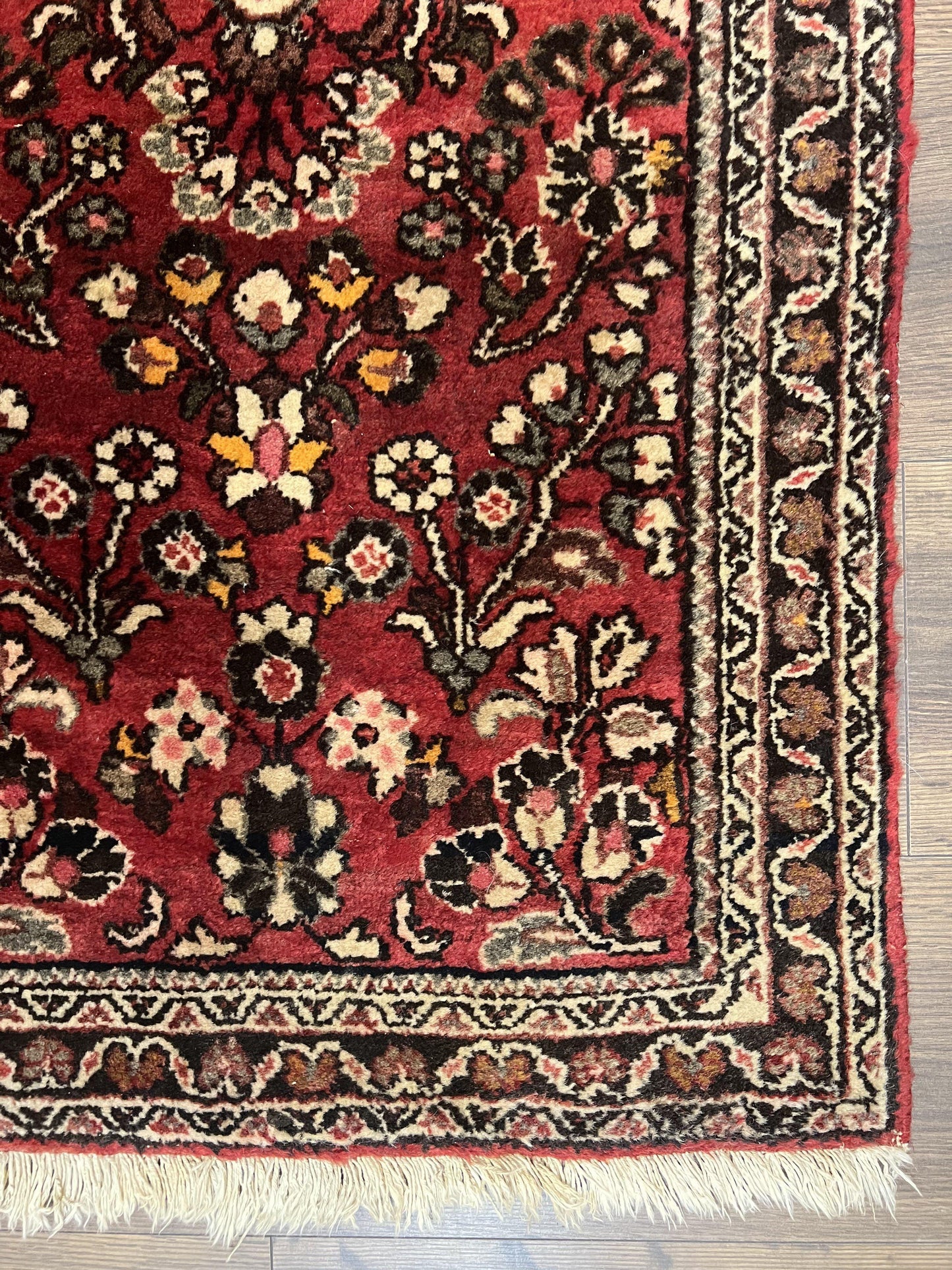 Small Persian Sarouk Rug 2x4 ft, Allover Floral Pattern, Red Black Cream, Hand Knotted Wool Traditional Oriental Carpet, Antique Persian Rug 2 x 4 - Nuvé