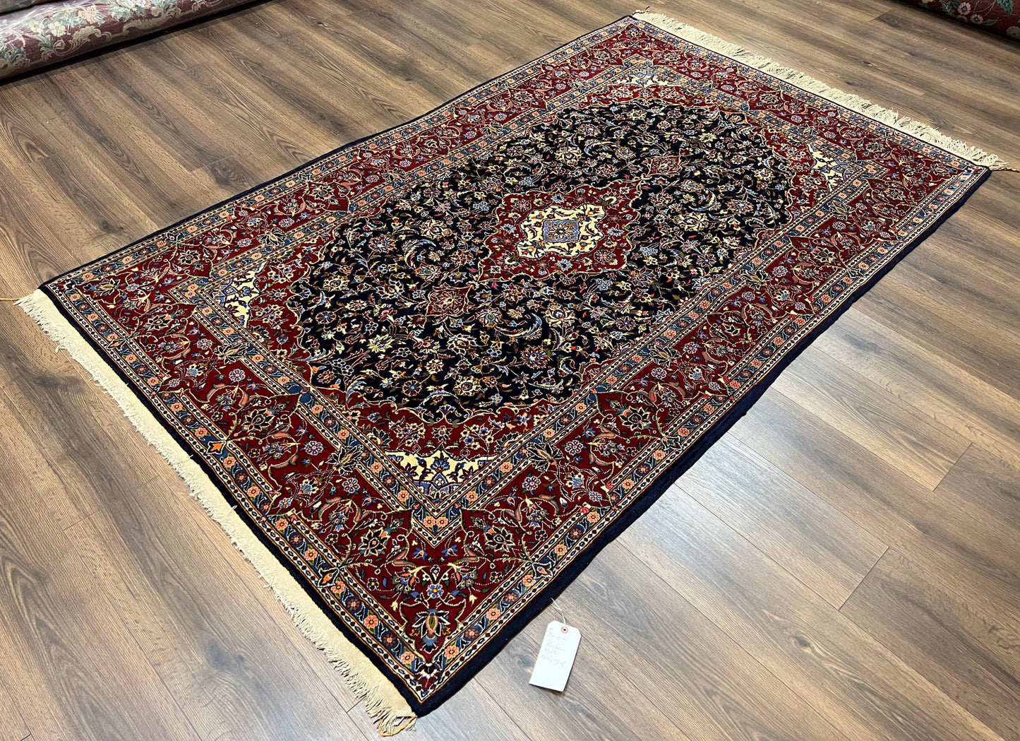 Dark Blue Persian Rug 5x8, Kork Wool Semi Antique Kashan Carpet, Very Fine Lachak Toranj Rug, Hand Knotted Floral Medallion Rug, 5 x 8 Oriental Rug - Nuvé