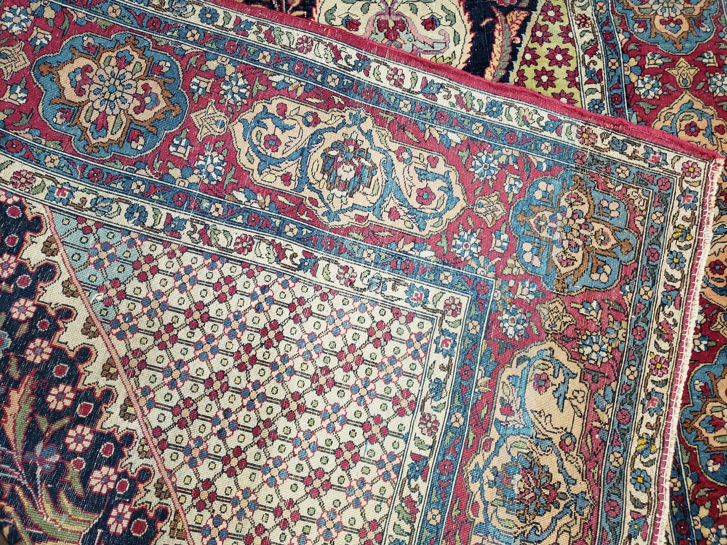 Antique Persian Tehran Rug 5x8, Midnight Blue and Red, Hand-Knotted, Wool - Nuvé