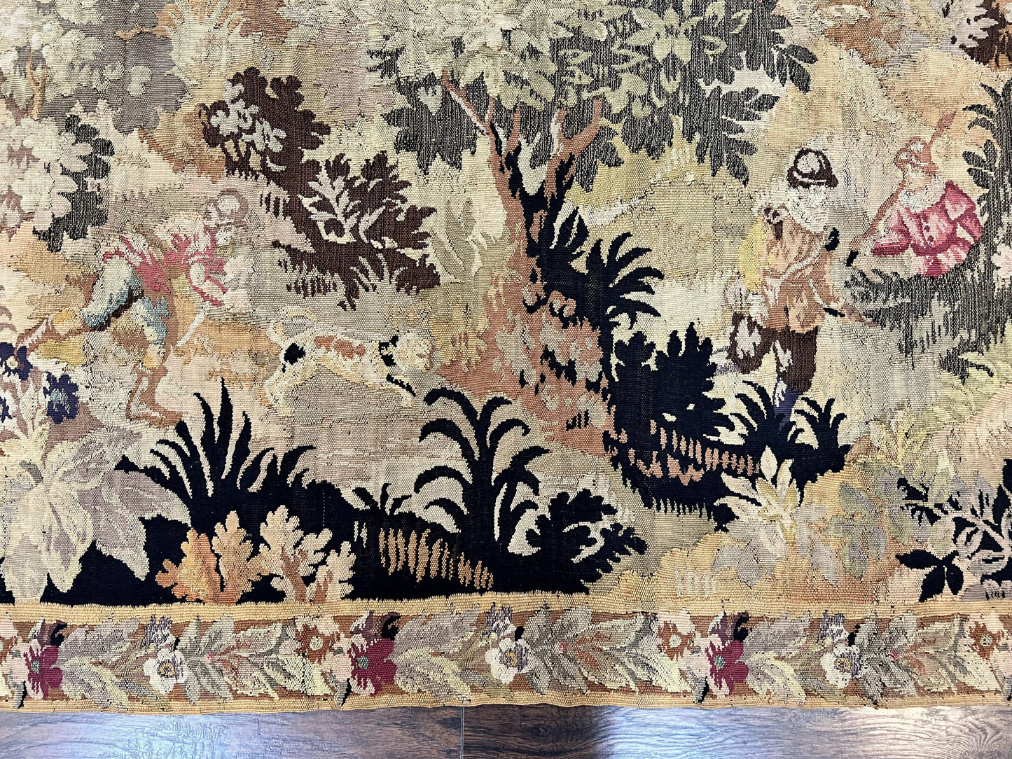 Antique French Tapestry 6x5 ft, European Handmade Wool Aubusson Weave Vintage Tapestry - Nuvé