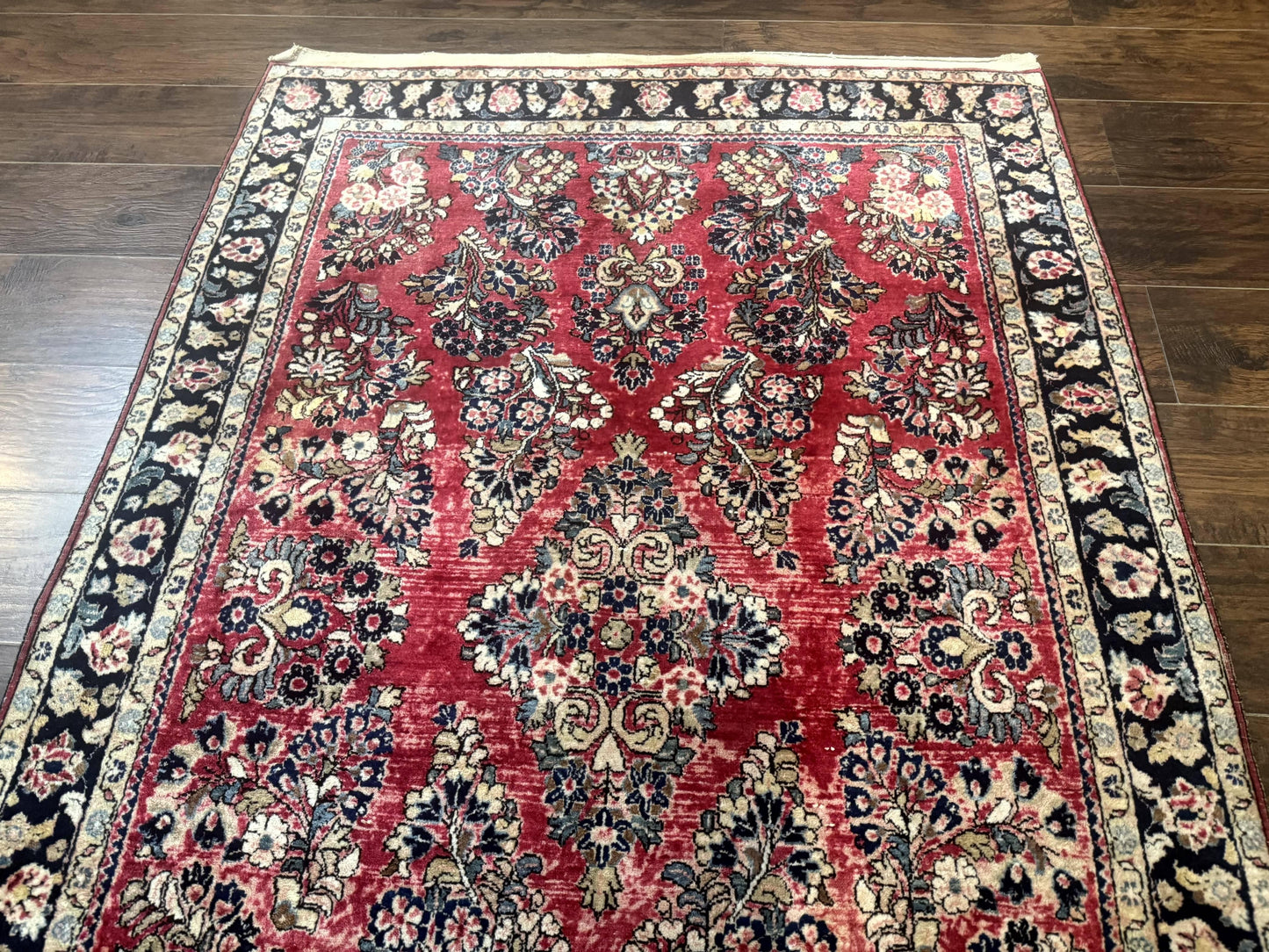 Antique Persian Sarouk Rug 4x7, Floral, Red 1920s Persian Wool Carpet - Nuvé