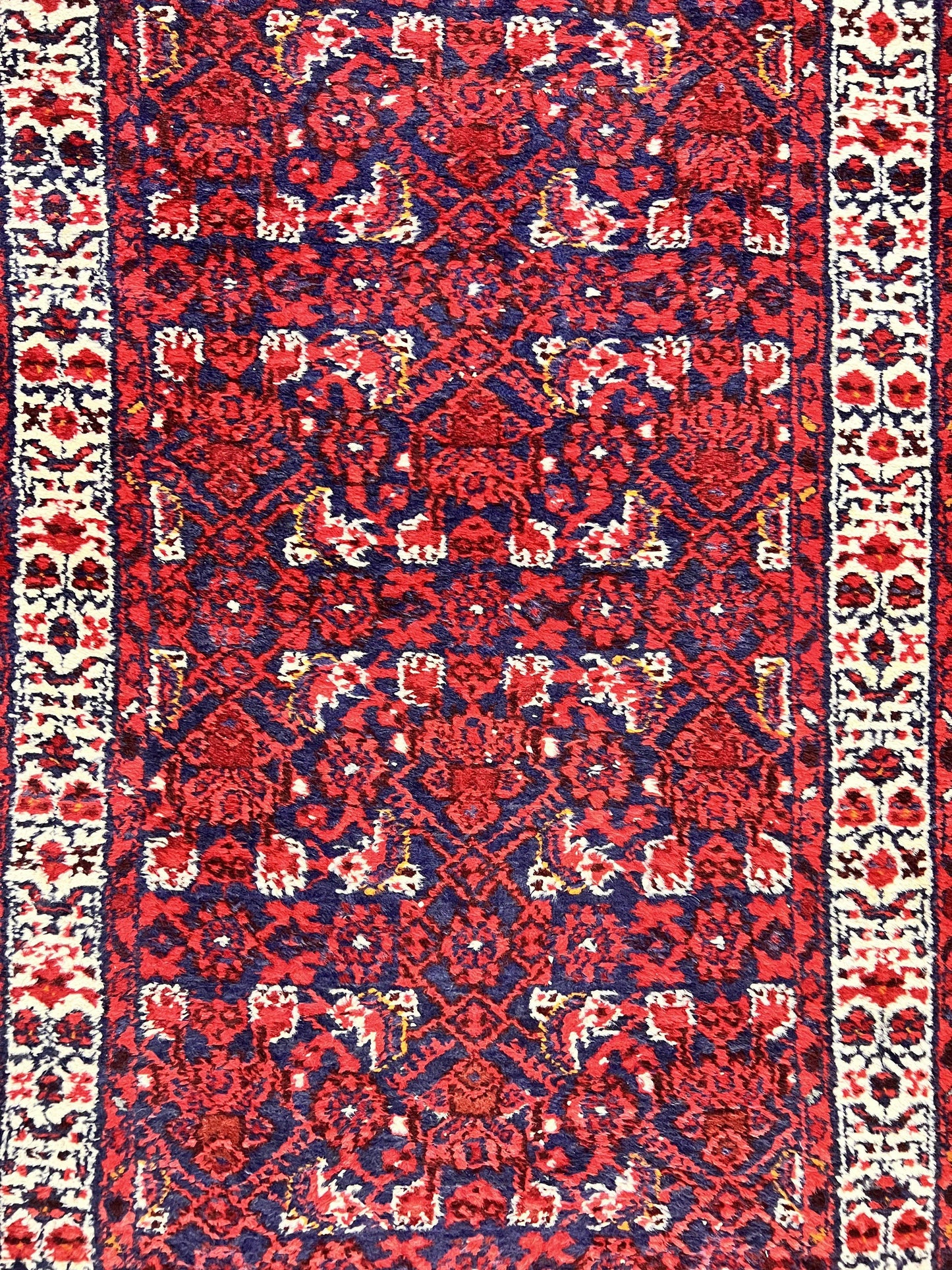 Persian Tribal Runner 3 x 9, Hamadan Dargazin Rug, Dark Blue and Red Wool Hand Knotted Hallway Rug, Vintage Antique Oriental Runner, 9ft Long Runner, Herati - Nuvé