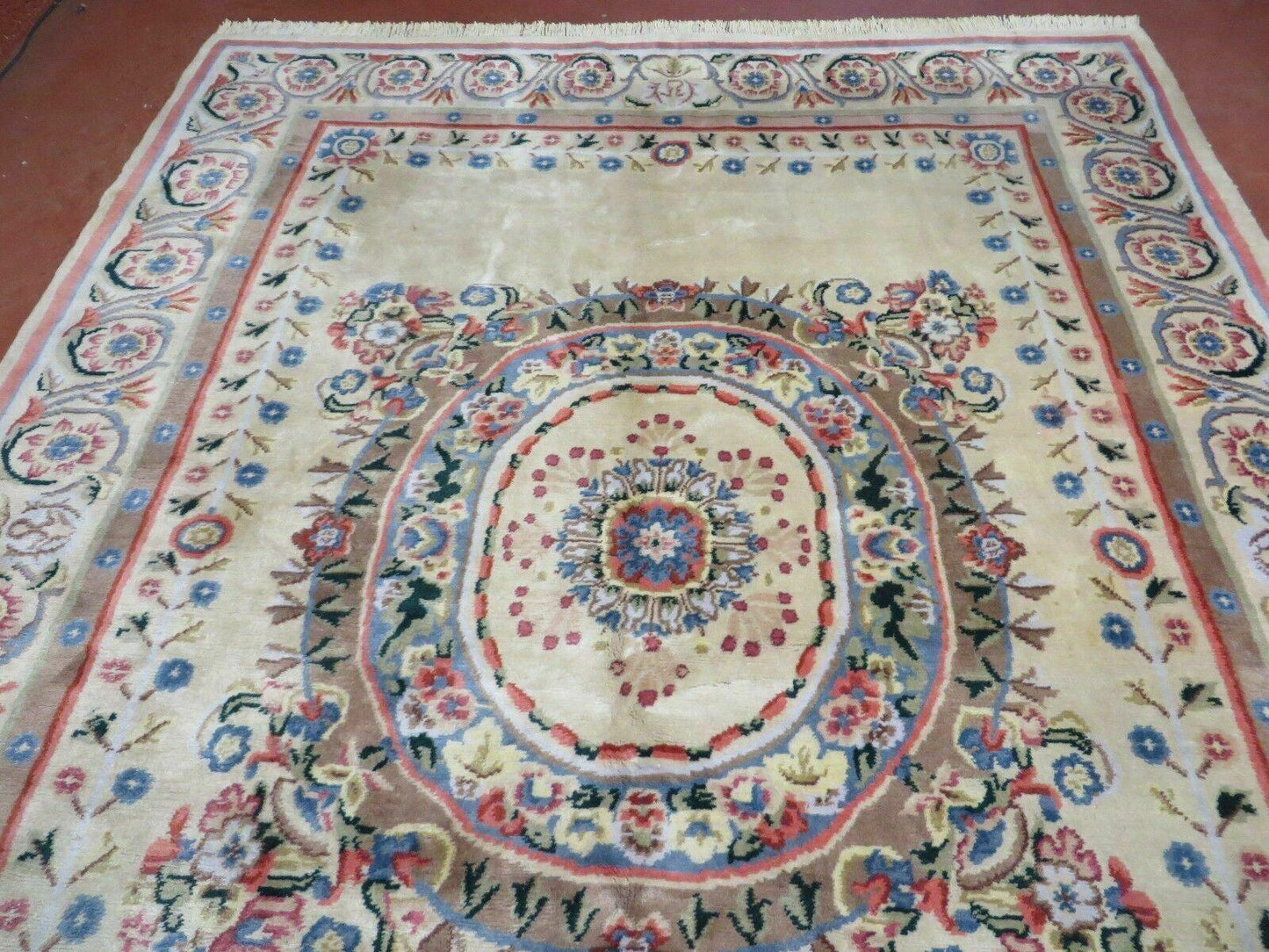 8' X 10' Vintage Handmade Wool Rug Aubusson Savonnerie Design European Nice - Nuvé