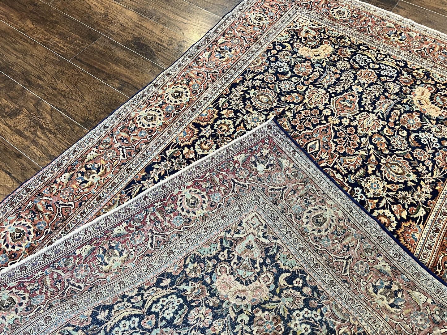 Persian Kashan Rug 4x7, Floral Medallion Vintage Handmade Hand Knotted Navy Blue & Red Wool Oriental Carpet, Highly Detailed Semi Antique Rug - Nuvé