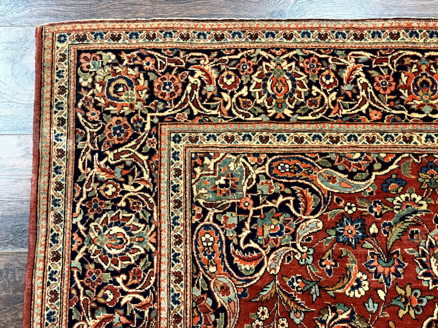 Persian Kashan Rug 4x7, Red and Navy Blue, Floral Antique Carpet - Nuvé