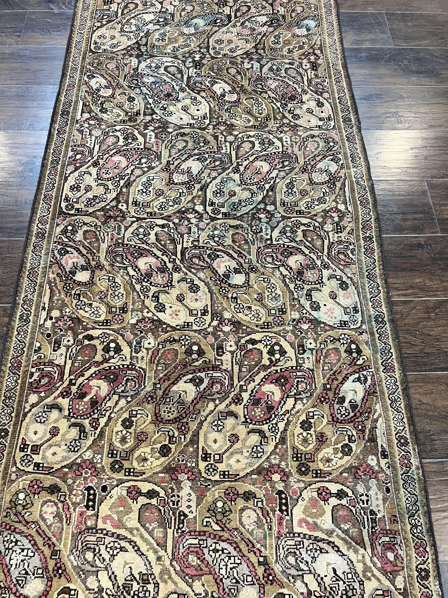 Antique Persian Malayer Runner Rug 3x16, Repeated Boteh Paisley Design, Rare Rug, 1920s Antique Oriental Carpet, Wool Handmade Hand Knotted 3 x 16 ft Rug - Nuvé
