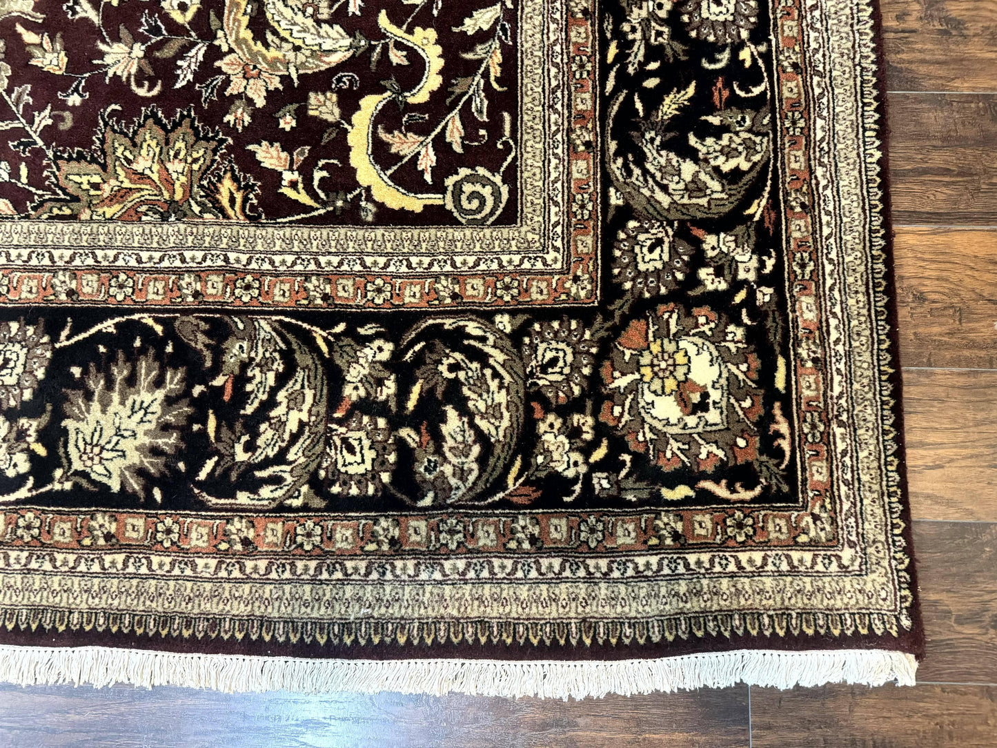 Indo Persian Rug 10x14, Floral Allover, Handmade Vintage Wool Rug, Dark Maroon/Plum and Black - Nuvé