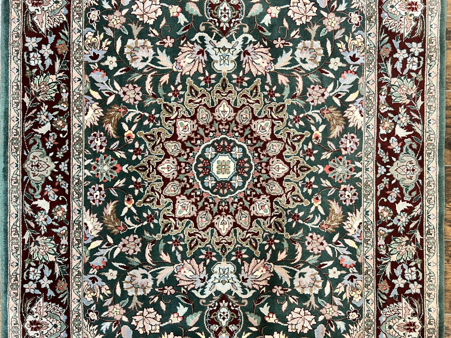 Pak Persian Rug 4x6, Wool Hand Knotted Vintage Carpet, Dark Green, Floral Medallion, Fine Oriental Rug - Nuvé