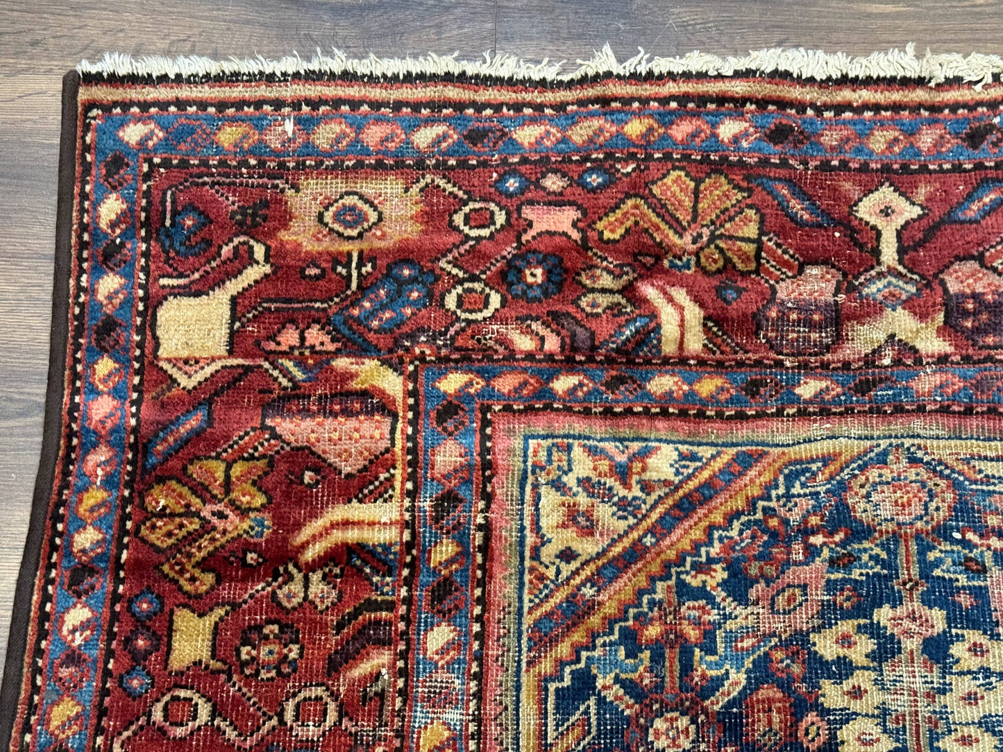 Antique Persian Rug 4x7, Blue and Red Malayer Carpet, Rare - Nuvé