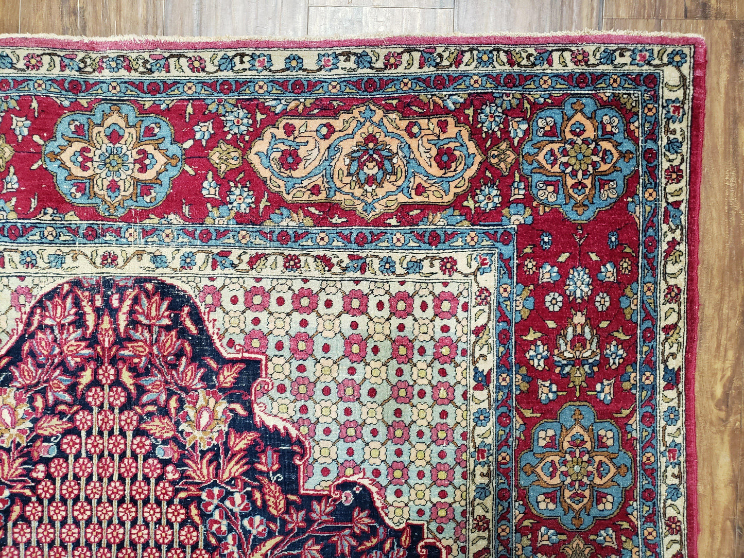 Antique Persian Tehran Rug 5x8, Midnight Blue and Red, Hand-Knotted, Wool - Nuvé