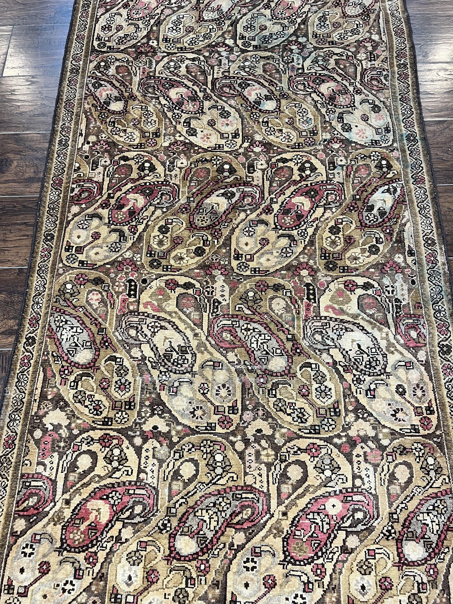 Antique Persian Malayer Runner Rug 3x16, Repeated Boteh Paisley Design, Rare Rug, 1920s Antique Oriental Carpet, Wool Handmade Hand Knotted 3 x 16 ft Rug - Nuvé